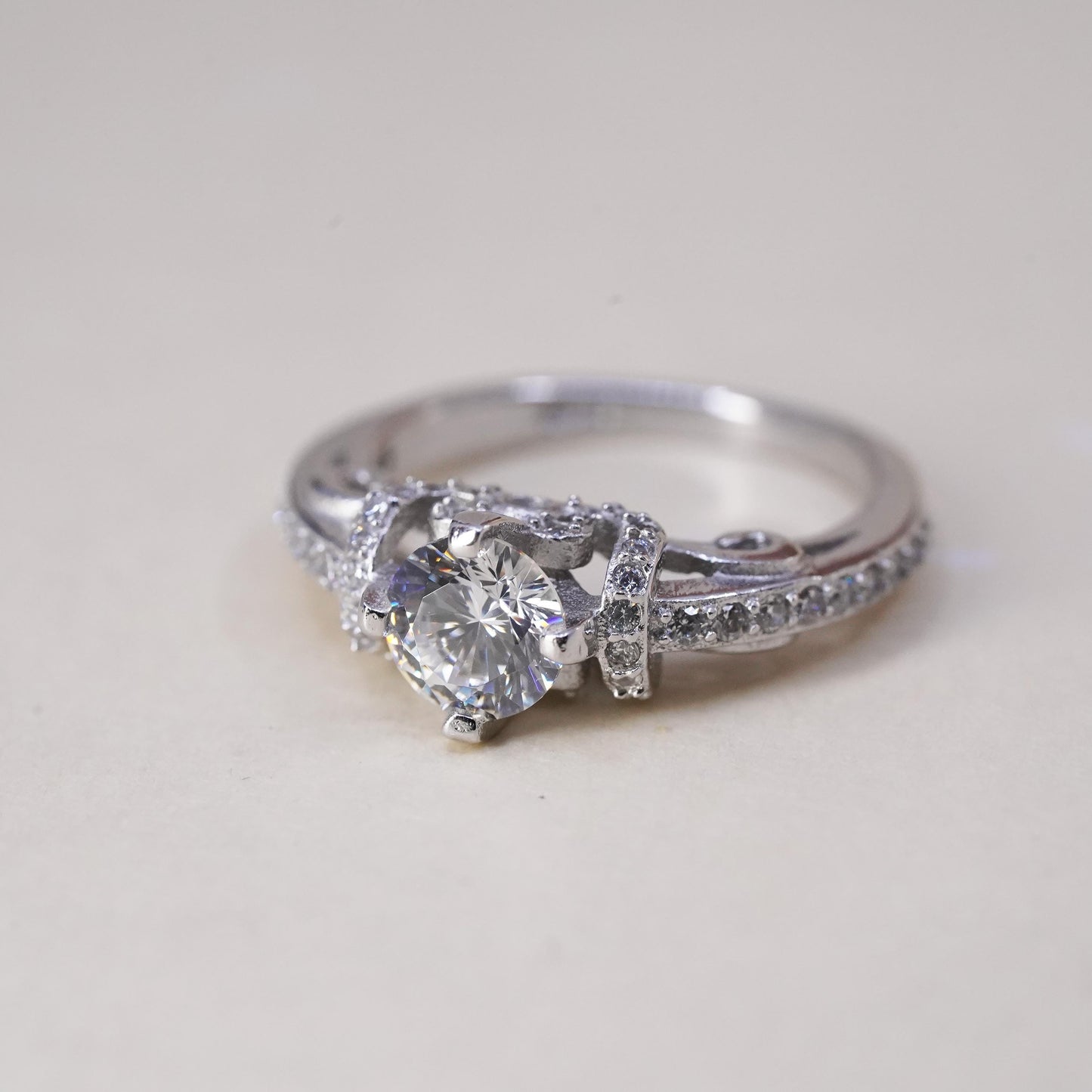 Size 5.5, Sterling silver ring, 925 silver with round cut crystal CZ cluster