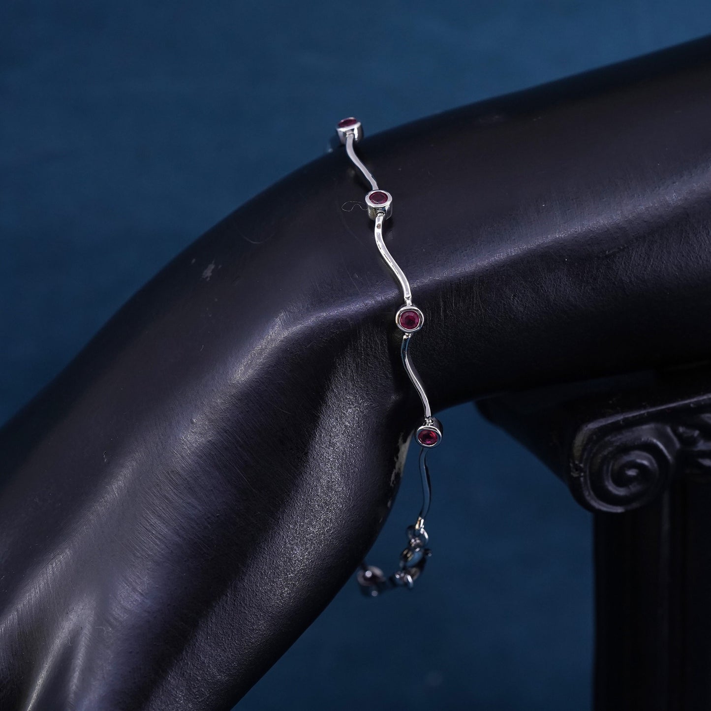 6.75”, vintage Sterling 925 silver tennis bracelet with ruby