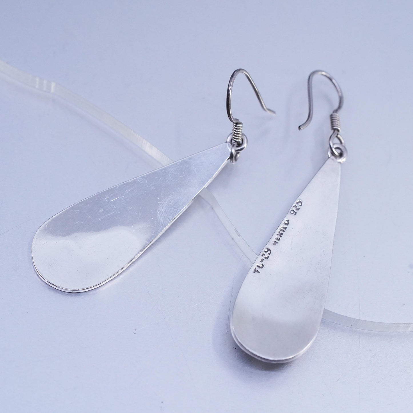 Vintage Mexican Sterling 925 silver handmade teardrop earrings abalone inlay