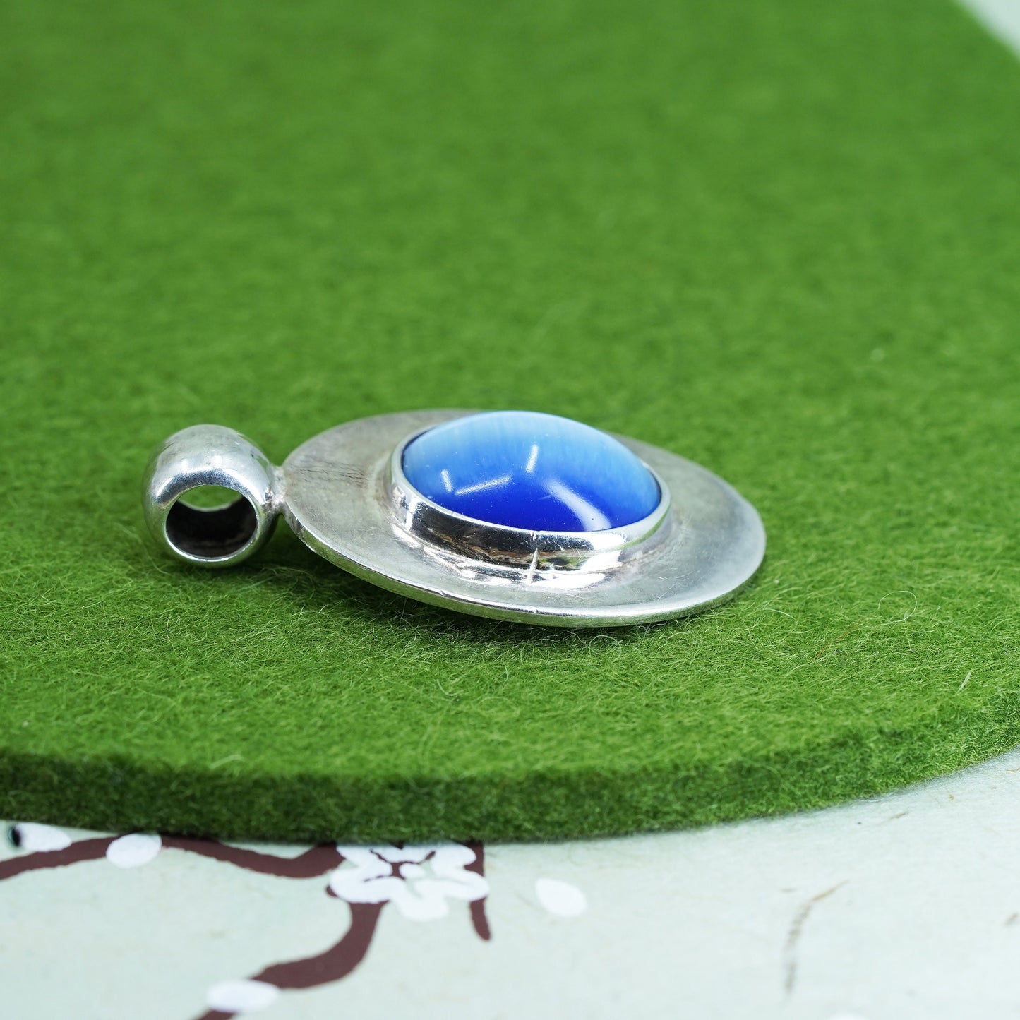 Vintage Mexico sterling 925 silver handmade pendant with blue tiger eye
