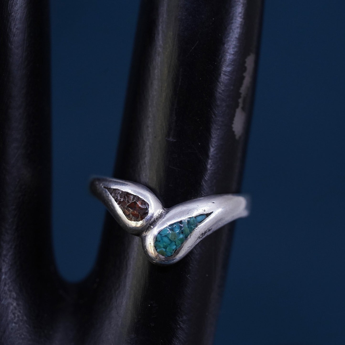 Size 5, Native American sterling silver ring, 925 band with turquoise coral