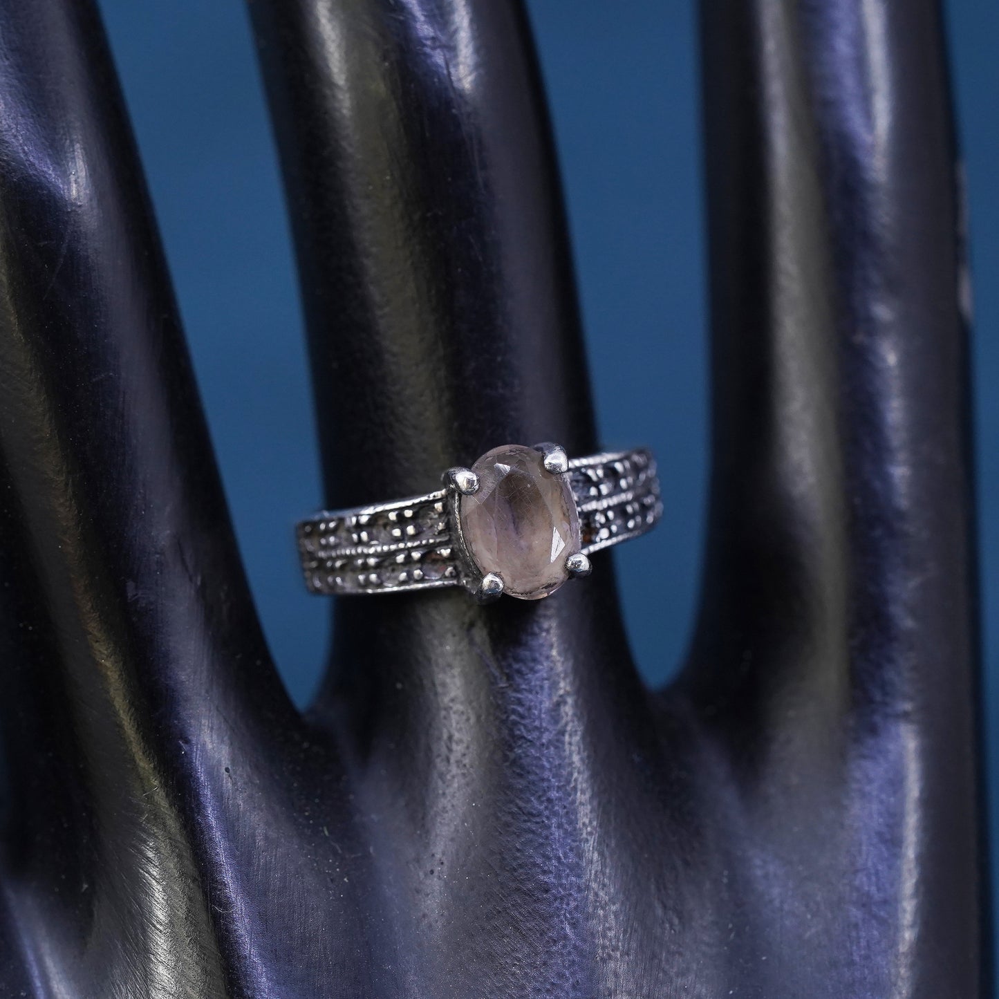 Size 7, vintage sterling 925 silver handmade ring with smoky topaz