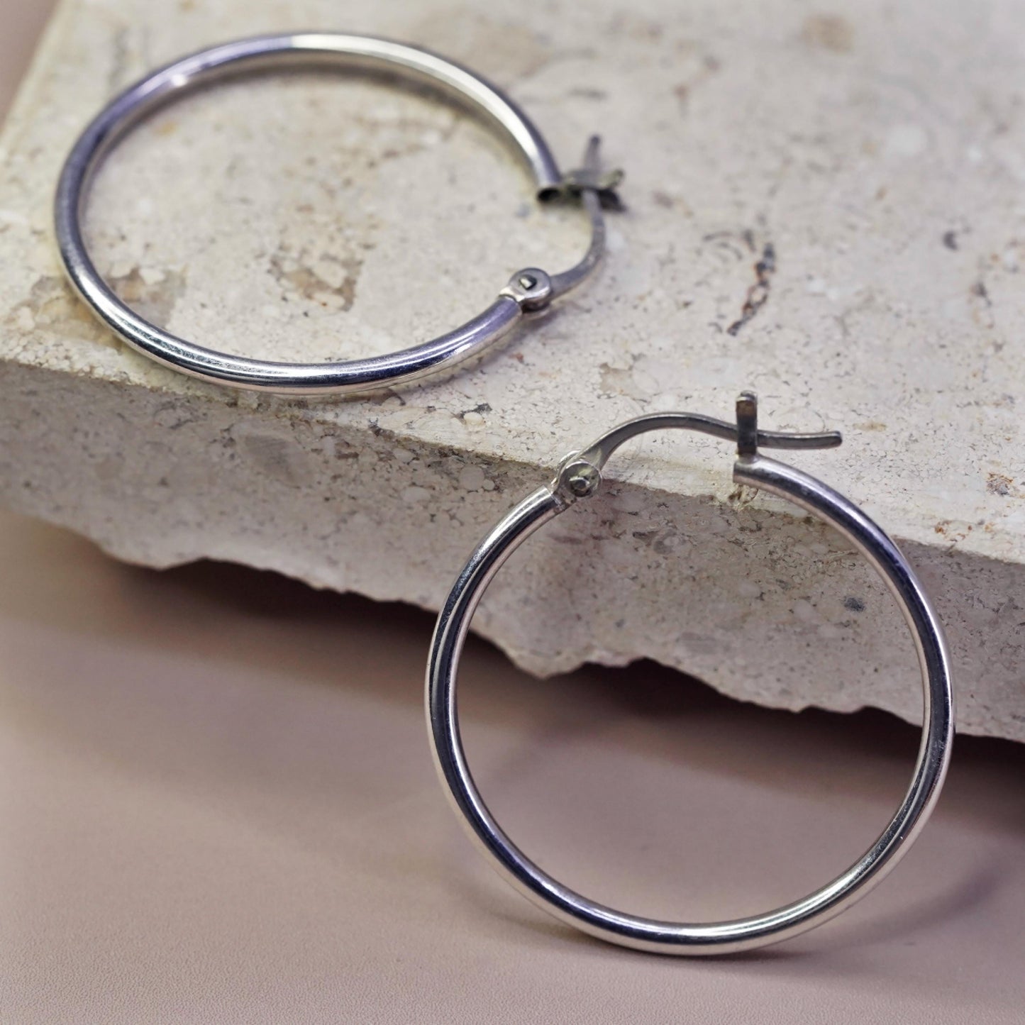 1.25”, vintage Sterling silver handmade hoop earrings, 925 huggie