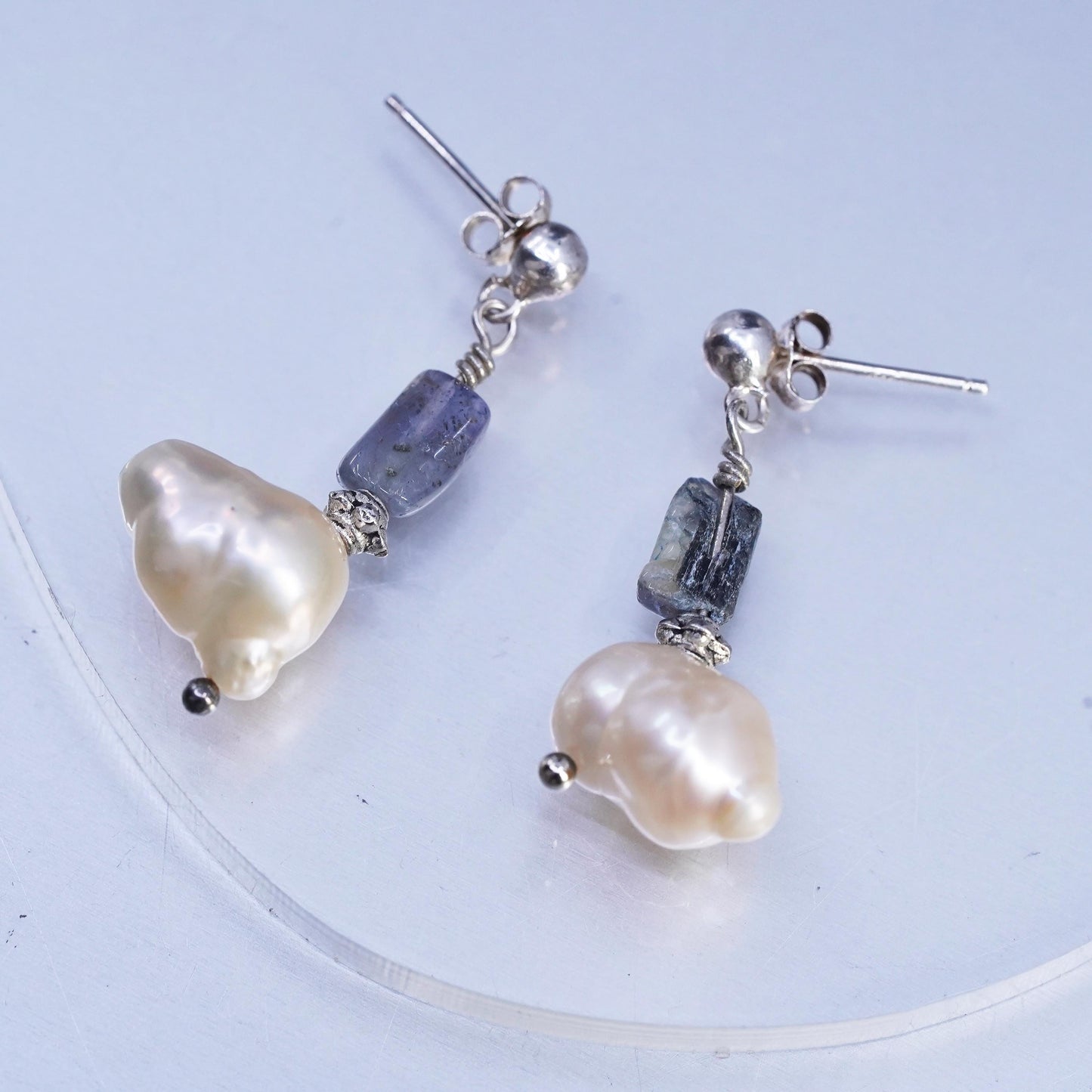 Vintage Sterling 925 silver handmade earrings with baroque pearl dangles