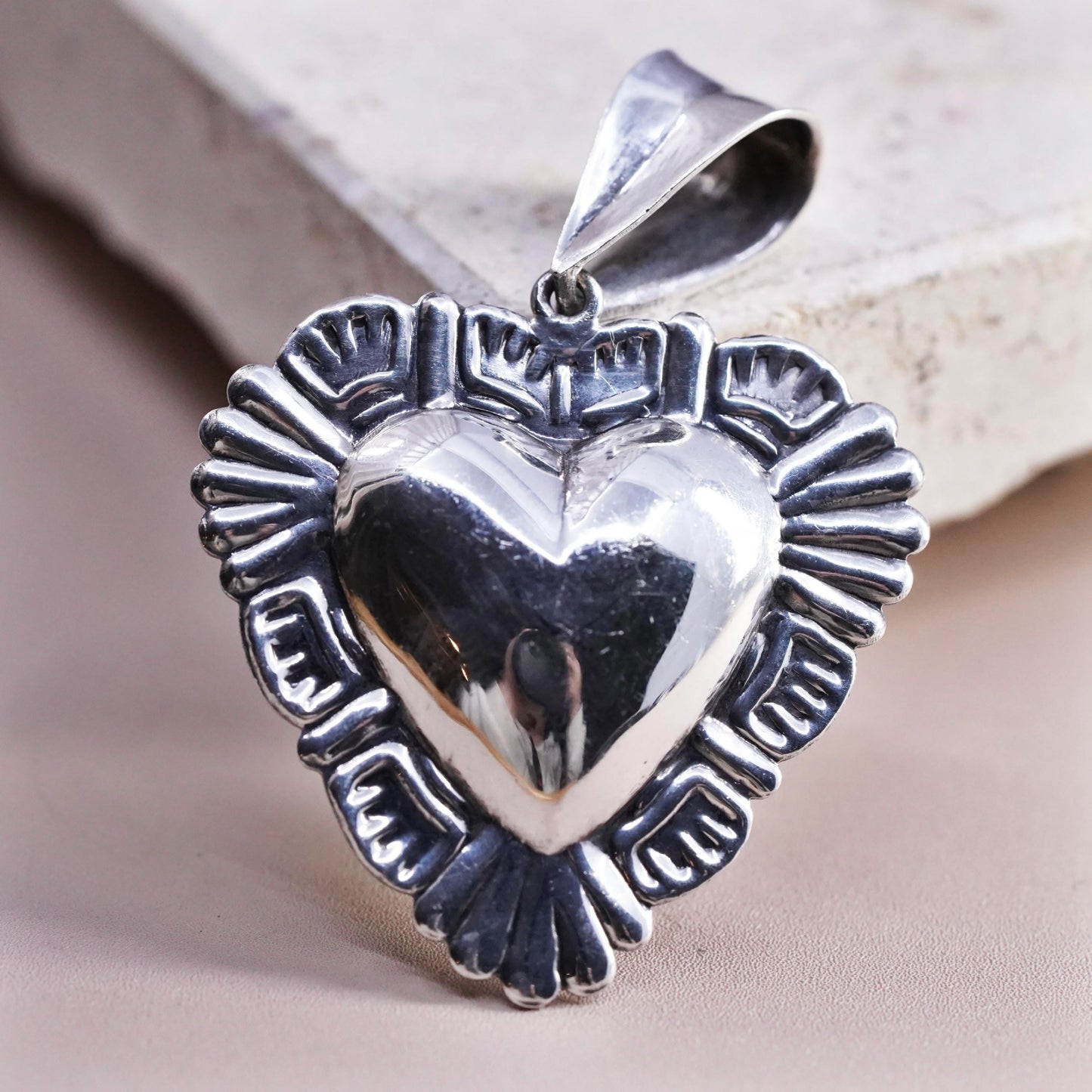 Italian Sterling silver handmade pendant, solid 925 heart