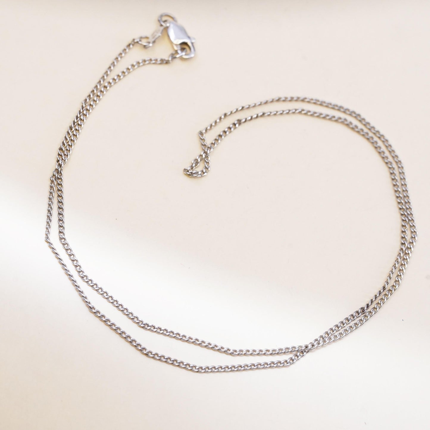 16" 1mm, vintage DQ sterling silver necklace, 925 curb chain