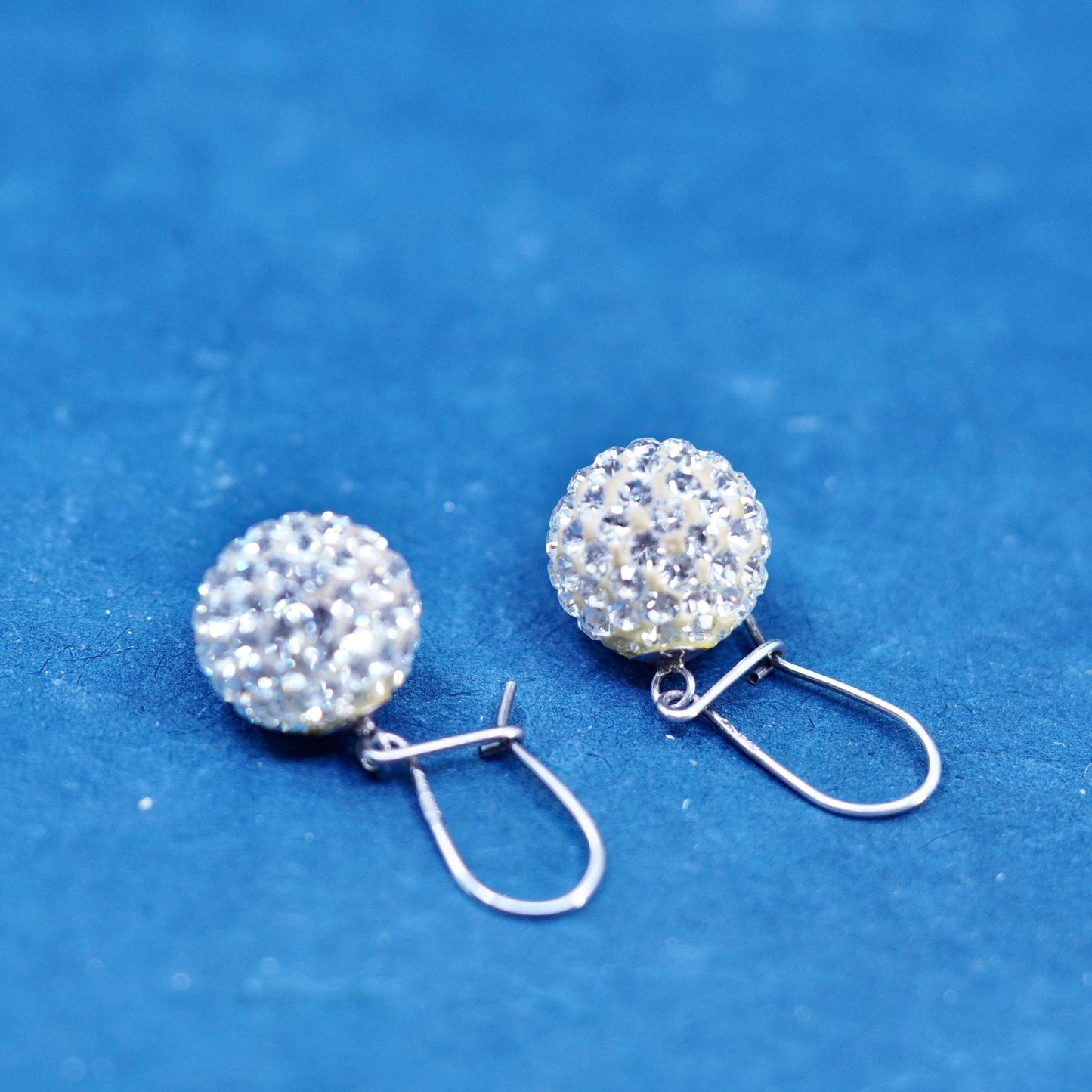 Vintage sterling 925 silver handmade bead earrings with cluster Cz