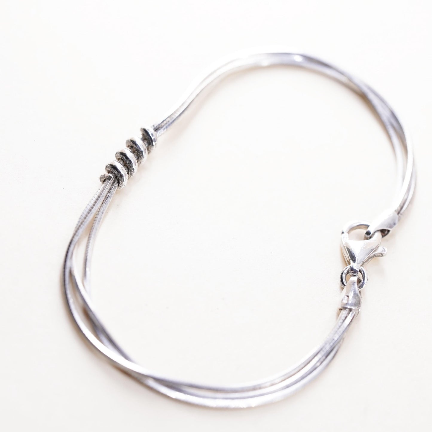 7”, vintage Italian triple strands sterling silver bracelet, 925 snake chain