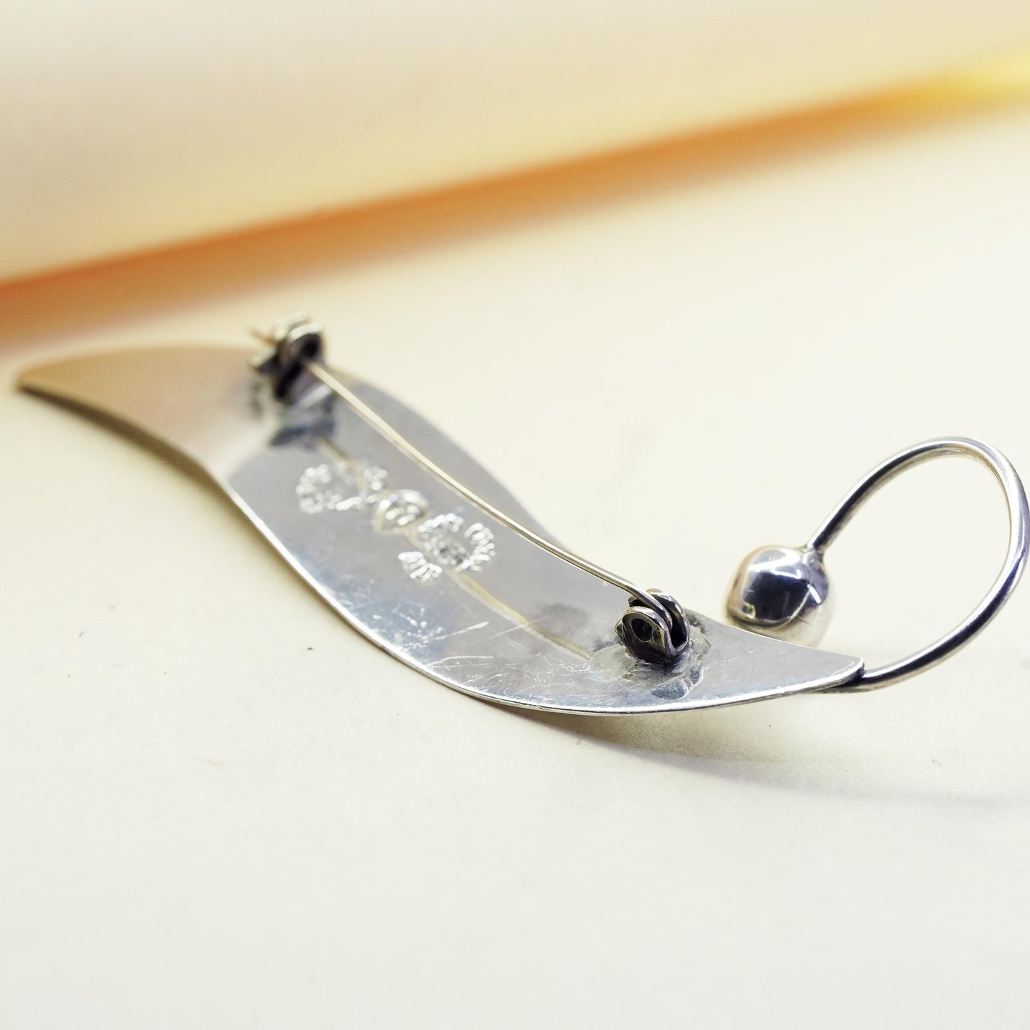 Vintage Mexican Taxco sterling silver handmade long leaf shaped brooch