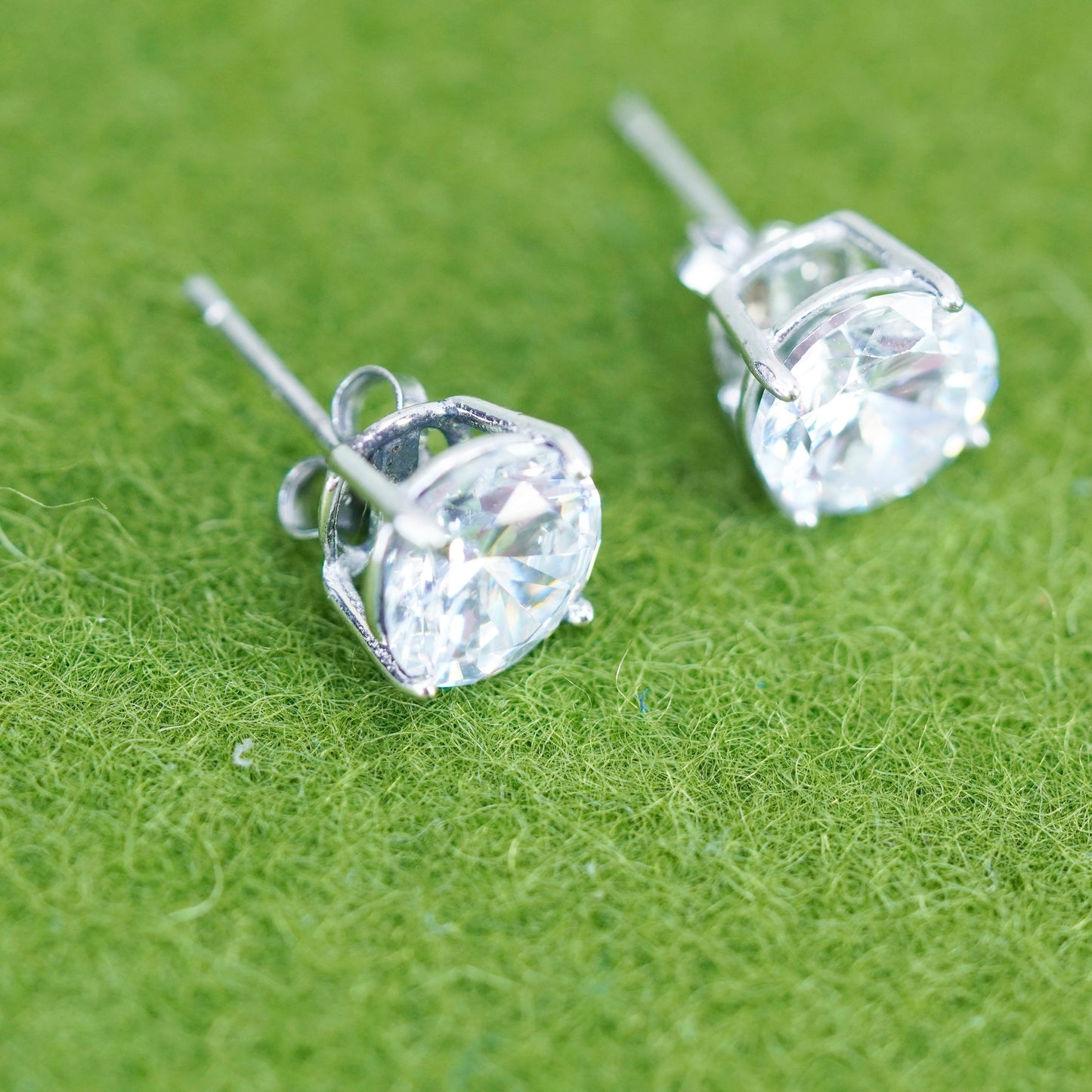 7mm, Vintage sterling silver genuine cz studs, fashion minimalist earrings