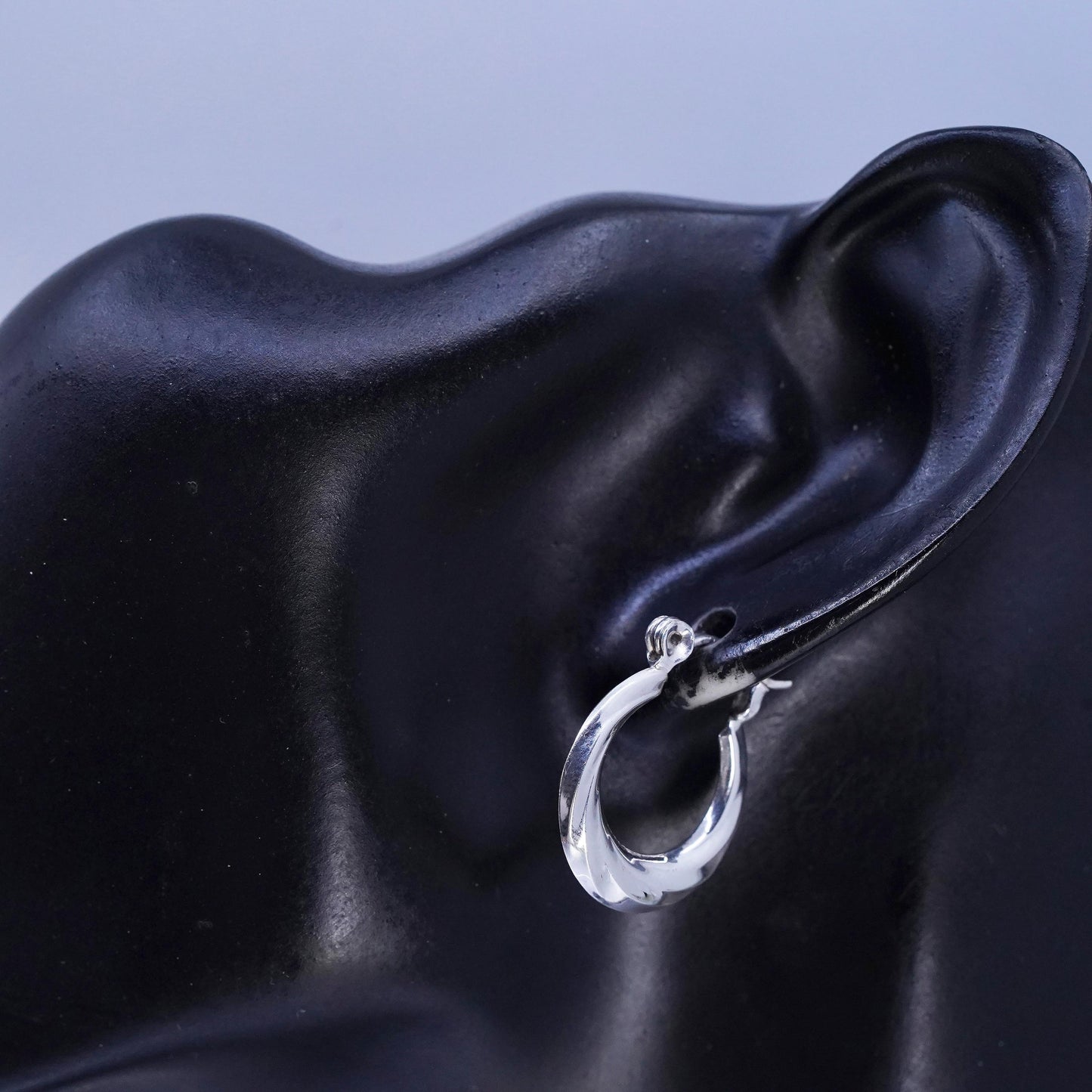 0.75", vintage Sterling silver handmade earrings, 925 puffy hoops