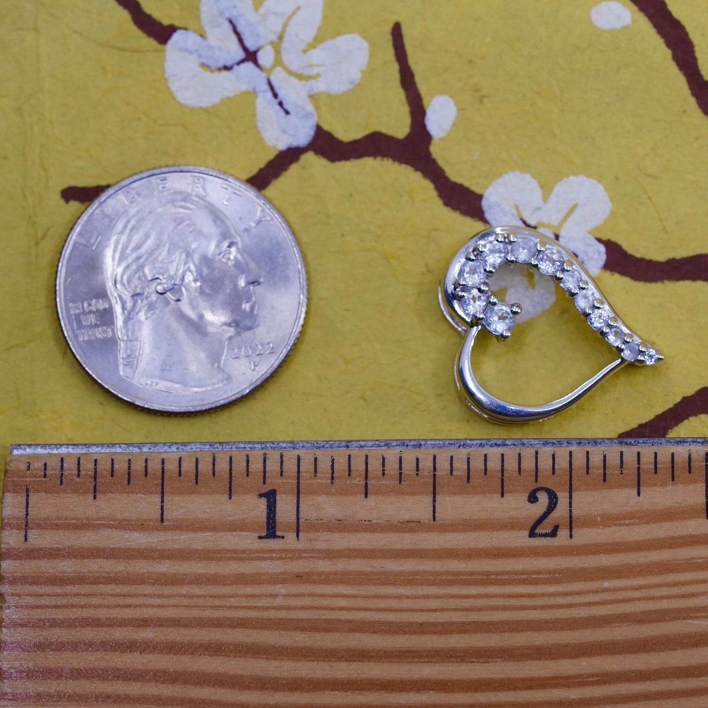 Vintage Sterling 925 silver heart pendant with cluster clear cz