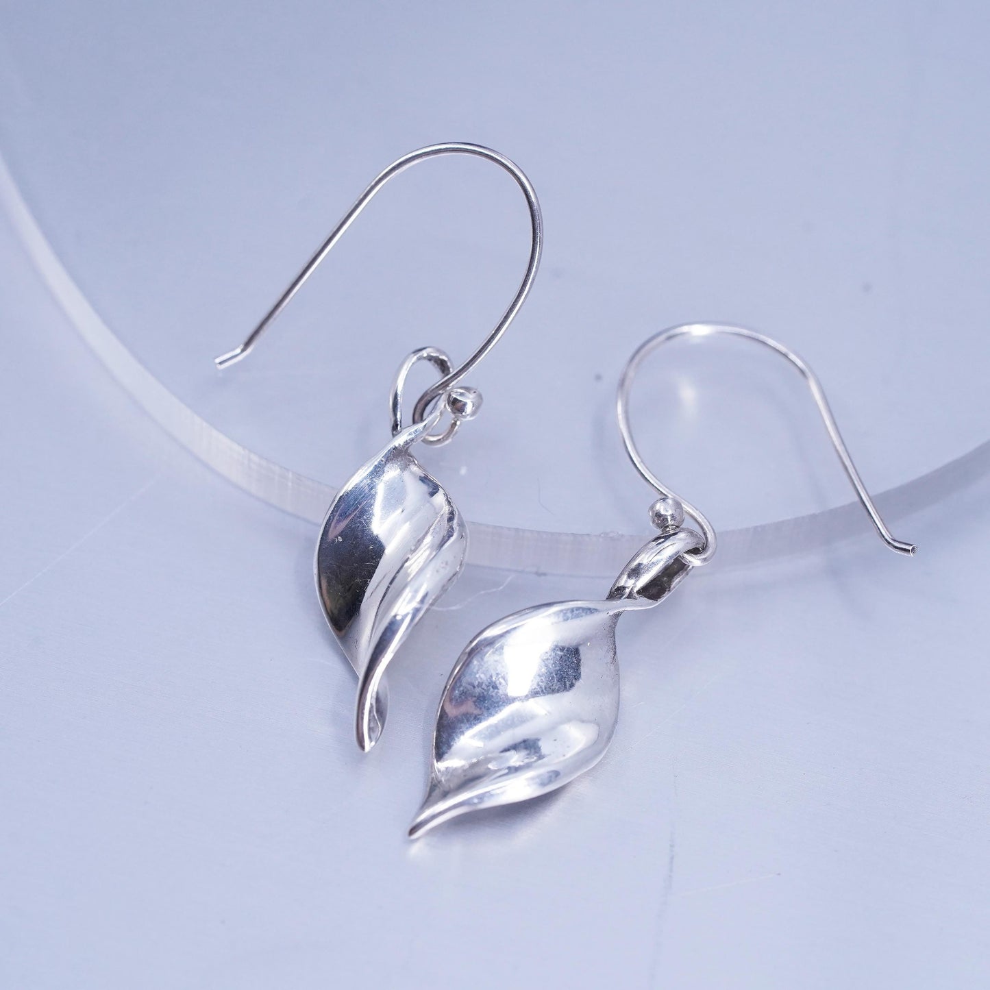 Vintage Sterling 925 silver handmade twisted leaf earrings