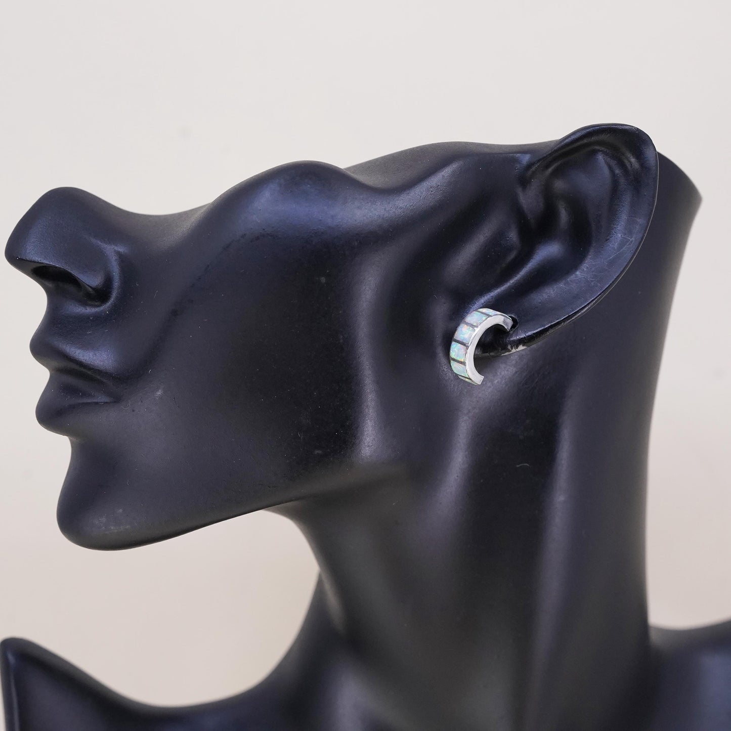 southwestern single earring. Sterling 925 silver huggie stud with opal inlay