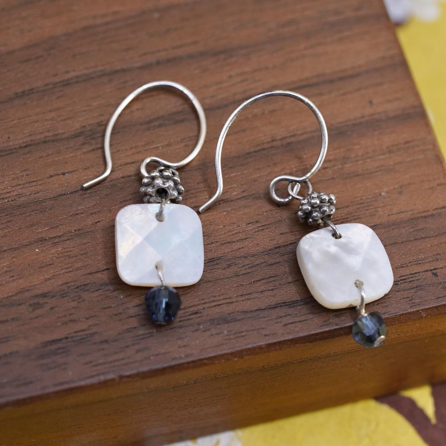 Vintage Sterling 925 silver handmade earrings w/ white mother of pearl dangles