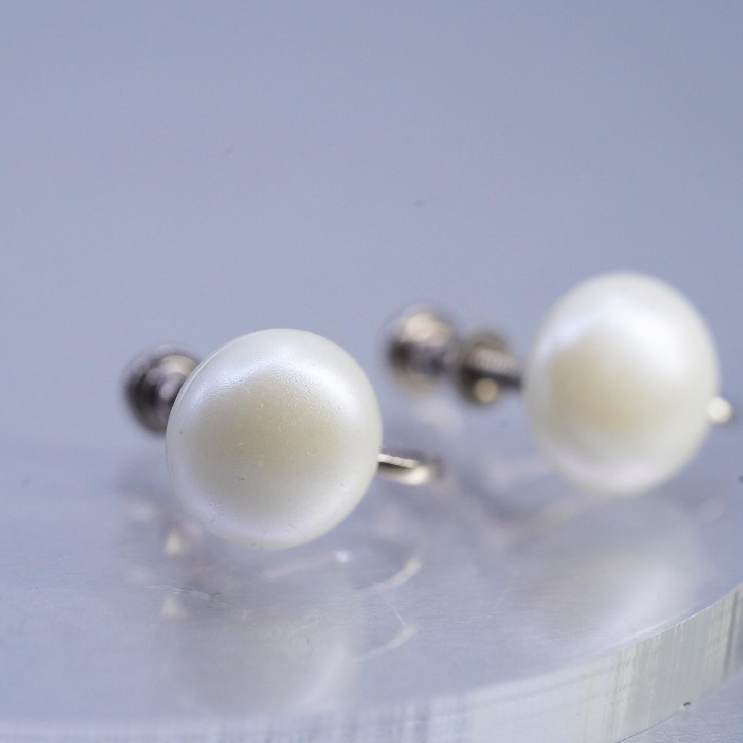 Vintage Sterling 925 Silver Handmade Screw Back Earrings With faux Pearl