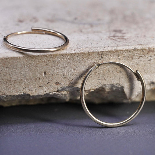 0.75", vintage vermeil gold Sterling silver handmade hoop earrings, 925 huggie