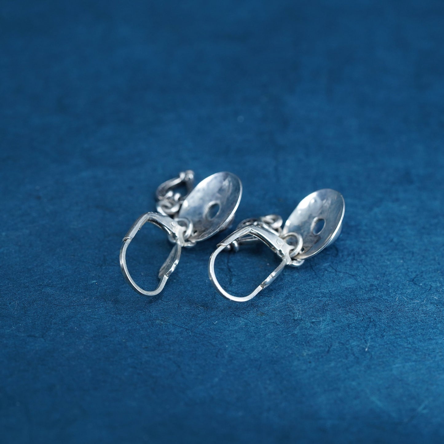Vintage sterling 925 silver handmade sun earrings w/ blue crystal heart charms