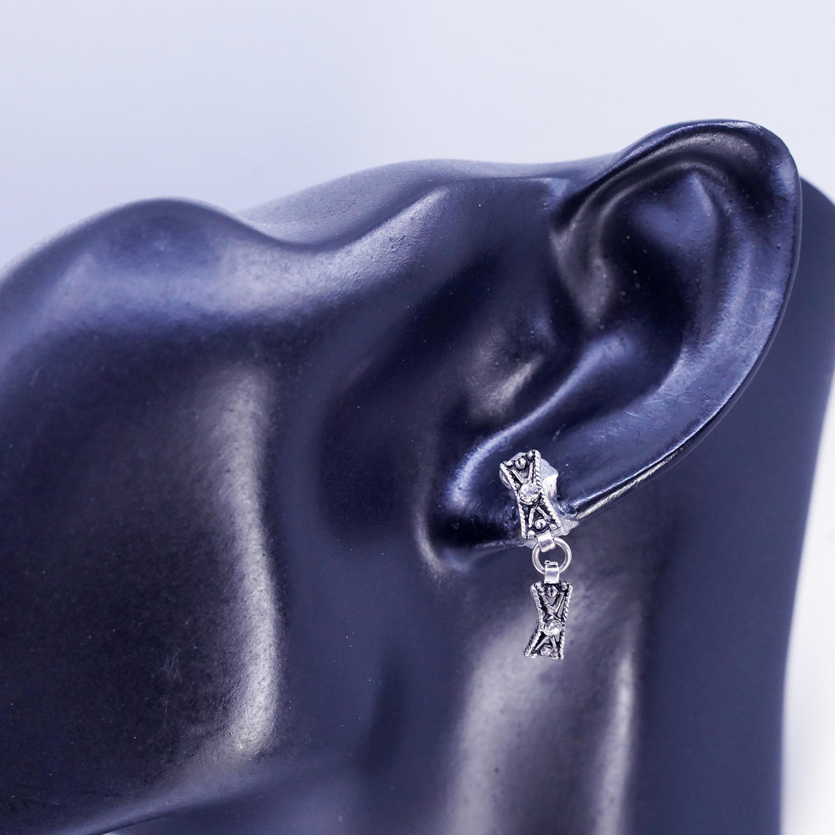 Vintage Sterling silver handmade earrings with Cz dangles