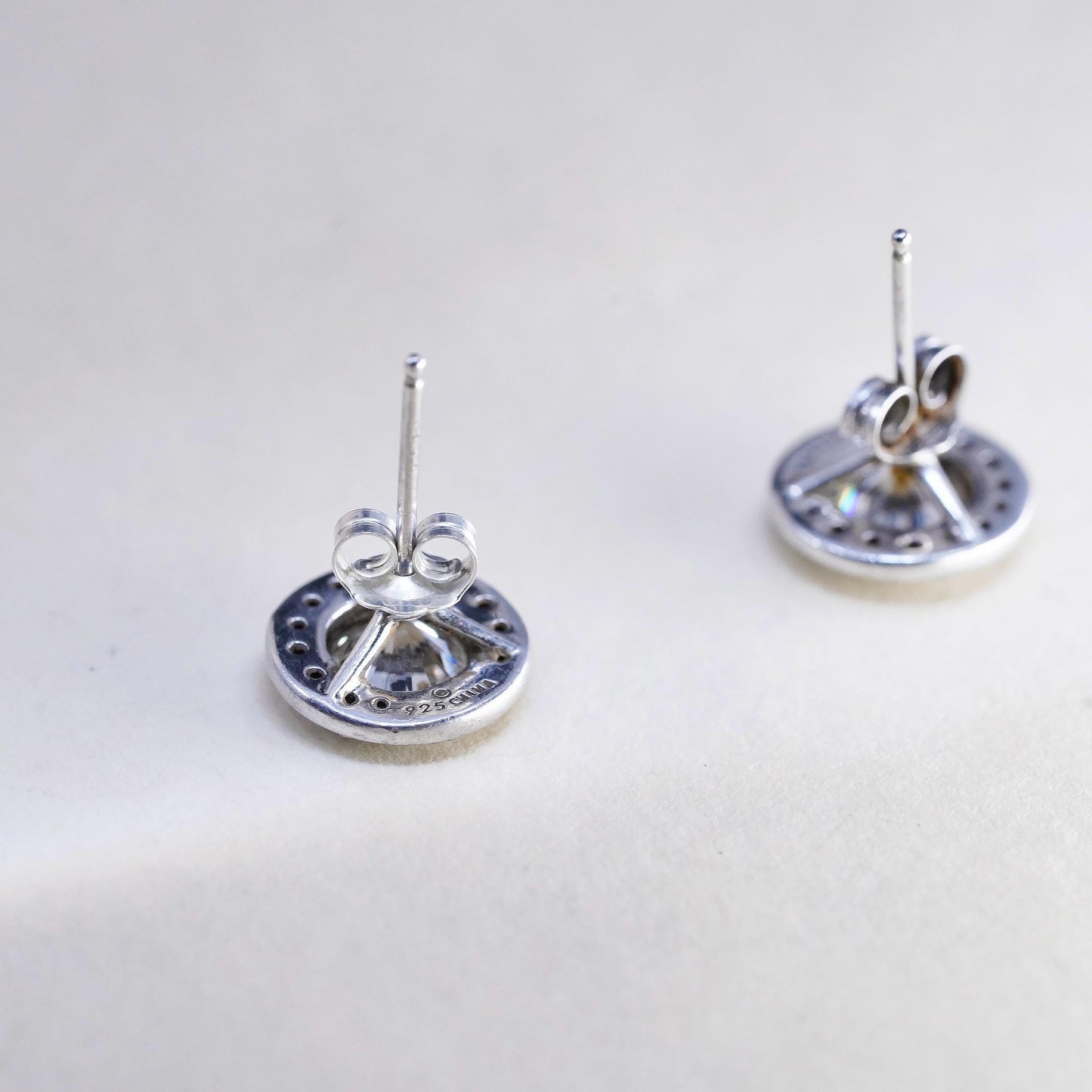 Vintage sterling silver earrings, 925 studs with cluster round cz