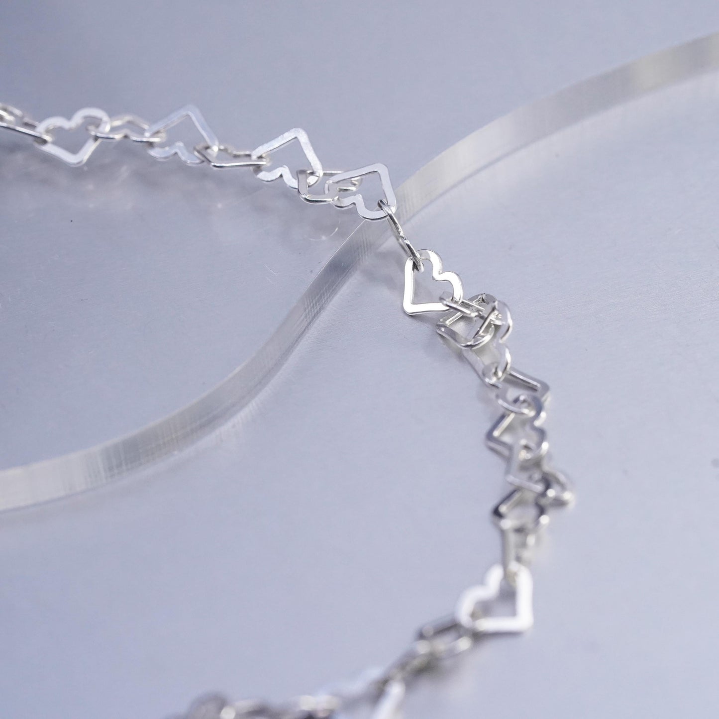 20" 6mm, vintage Milor Italian Sterling 925 silver heart chain necklace