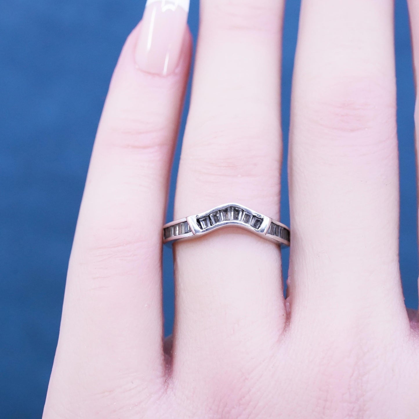 Size 6.5, vintage Sterling 925 silver ring, 925 stackable wedding band with Cz