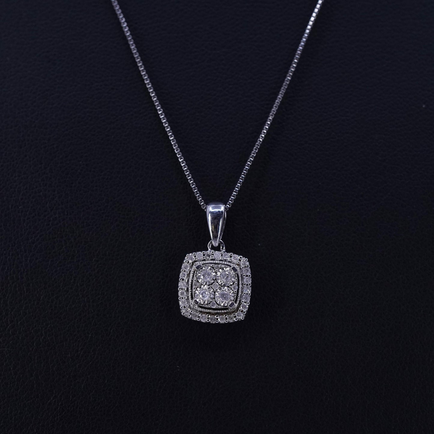 18”, vintage Sterling 925 silver circle necklace with diamond sapphire pendants