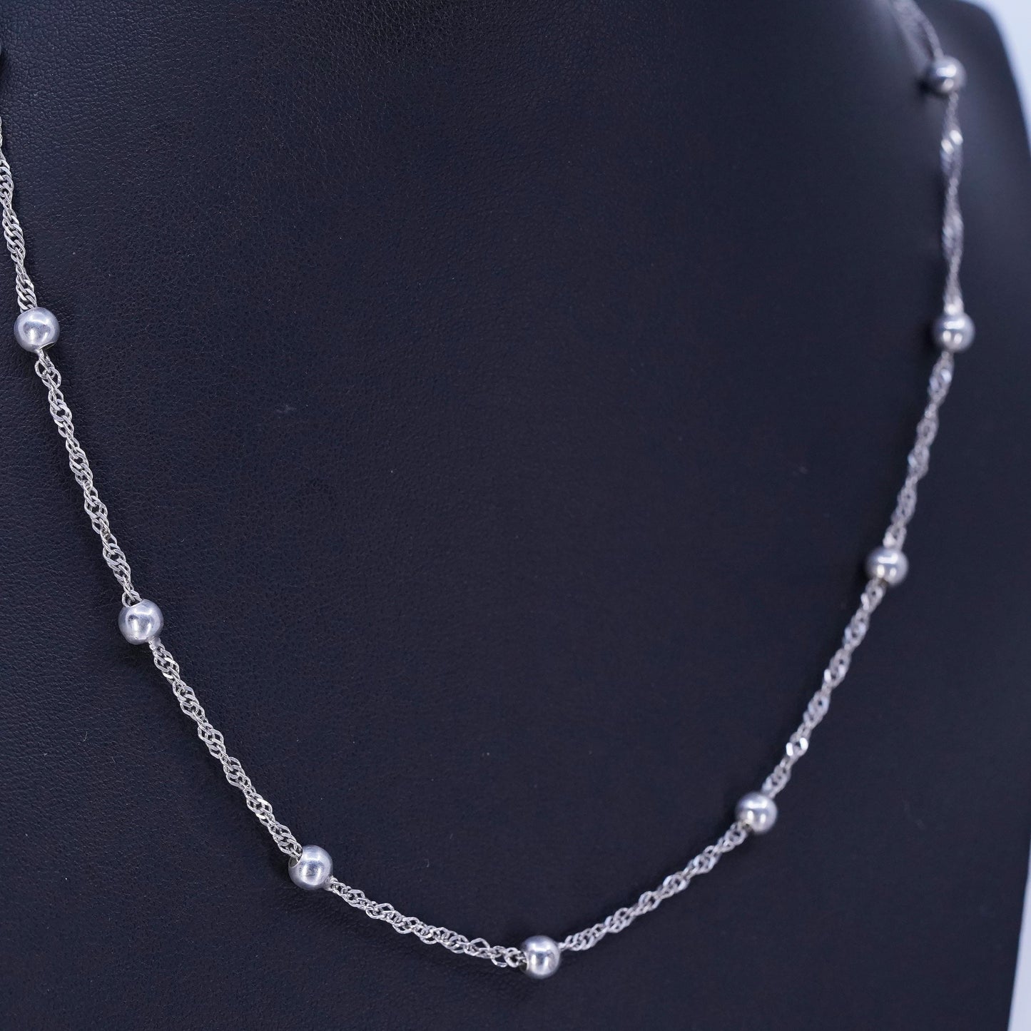 18” 2mm, Italian Sterling 925 silver twisted curb chain necklace with 5mm beads