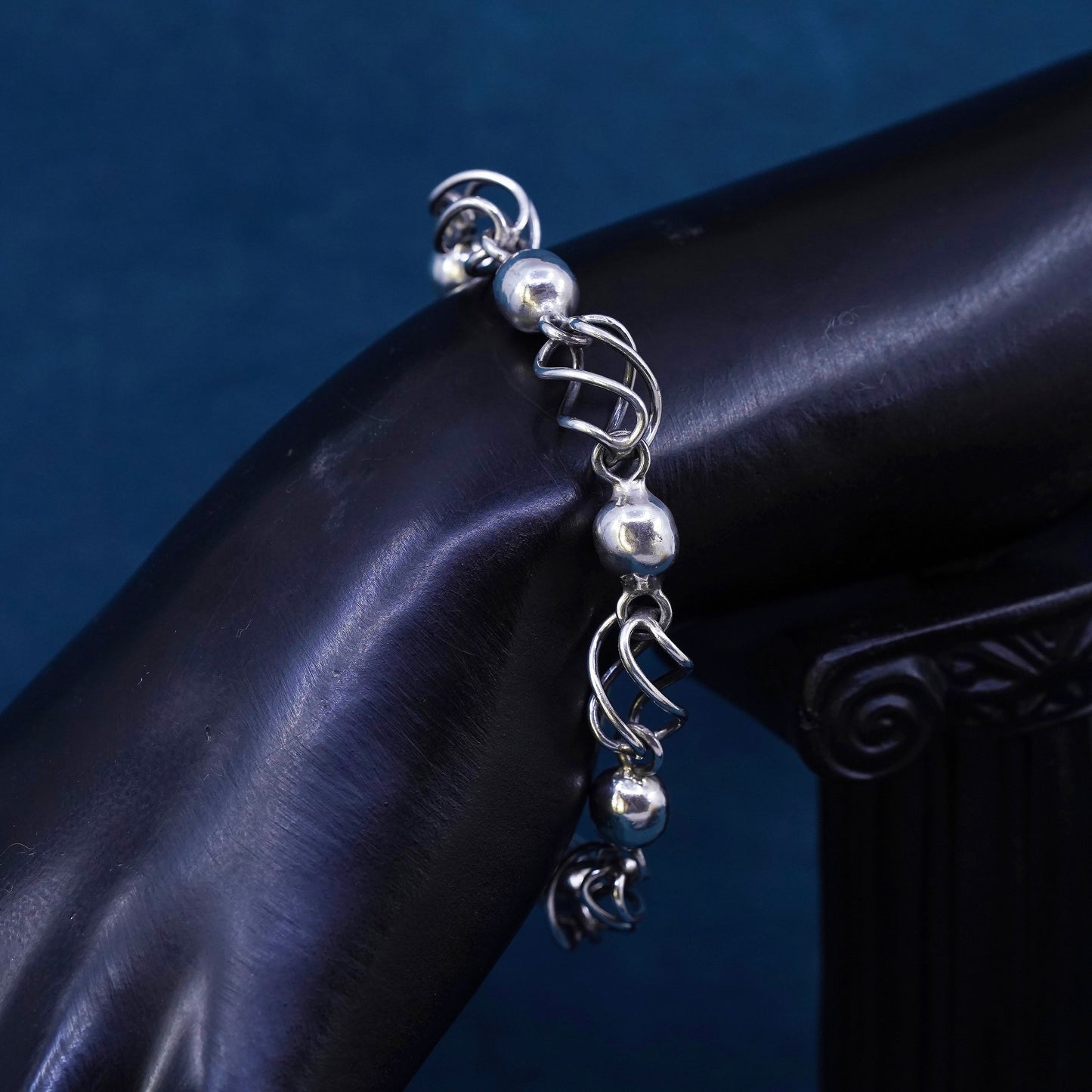 6.25", vintage Mexican Sterling silver handmade chain, 925 beads bracelet
