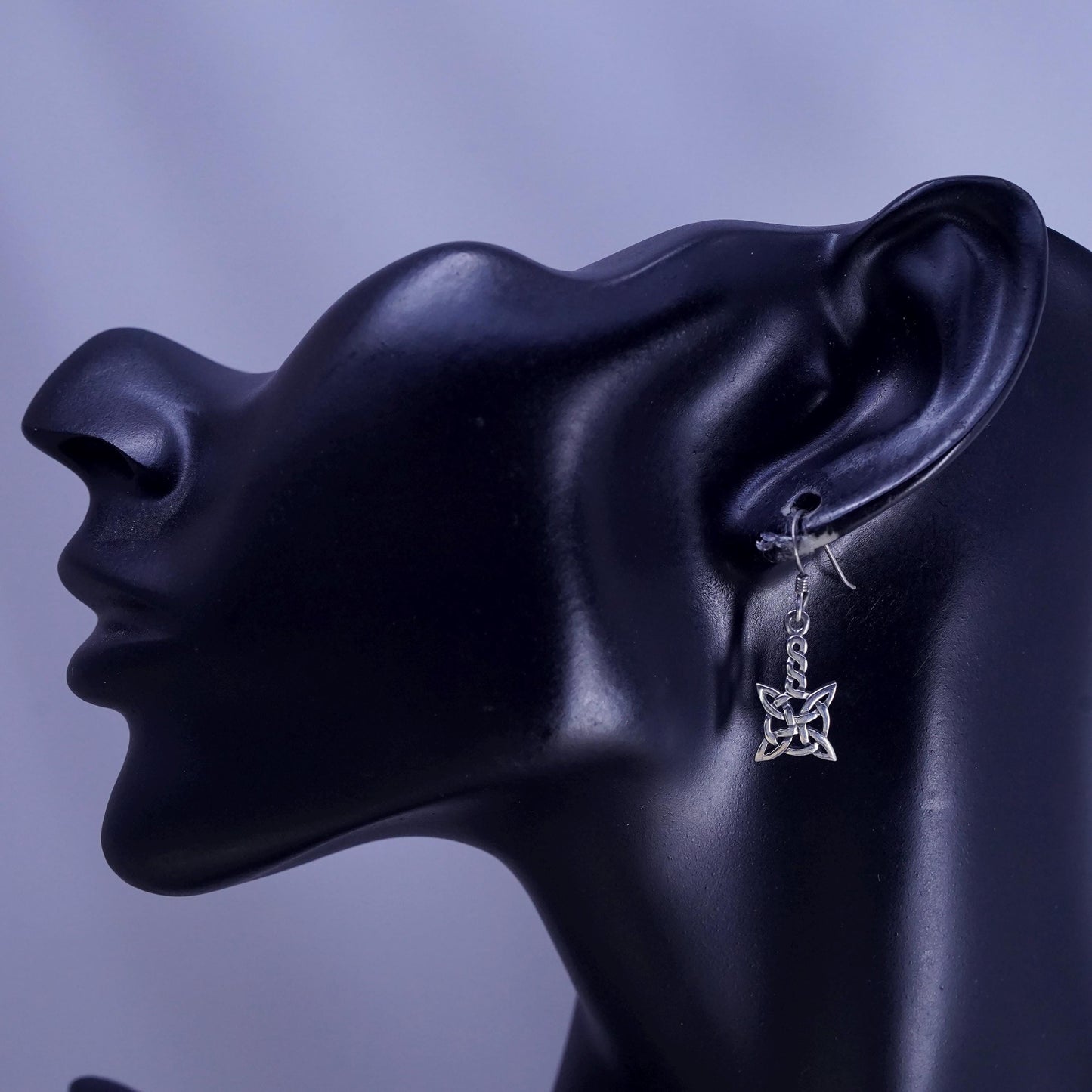 Vintage sterling silver handmade earrings, 925 celtic knot Irish drop