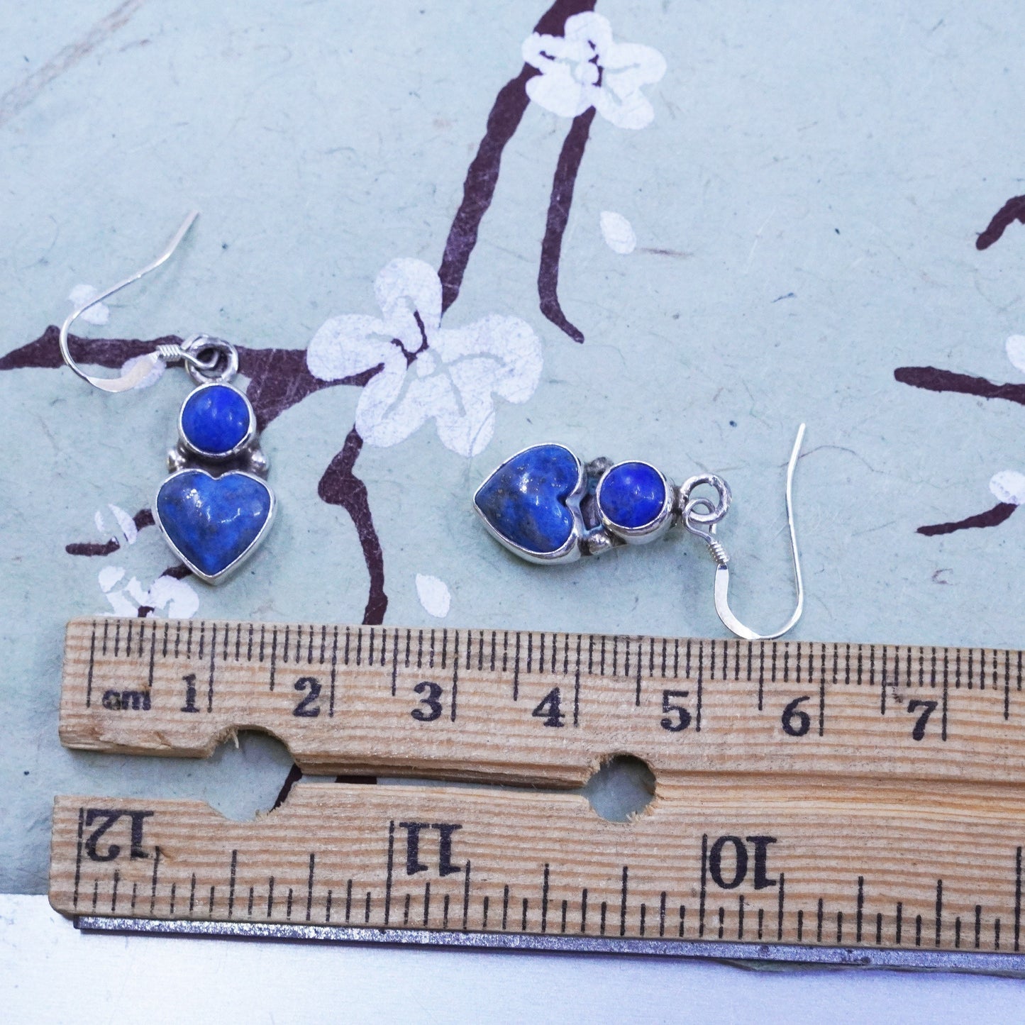 Native American KE sterling silver 925 handmade earrings with heart sodalite