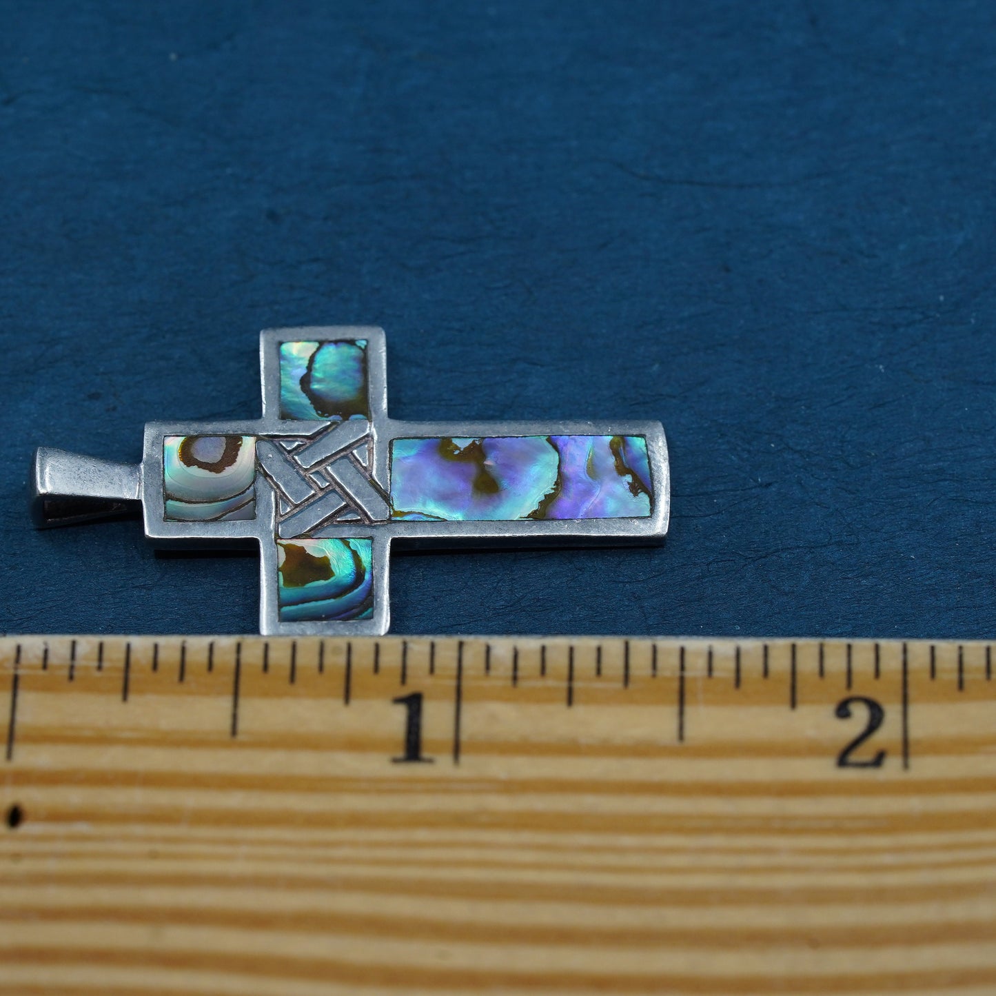 Vintage Sterling 925 silver handmade cross pendant with abalone