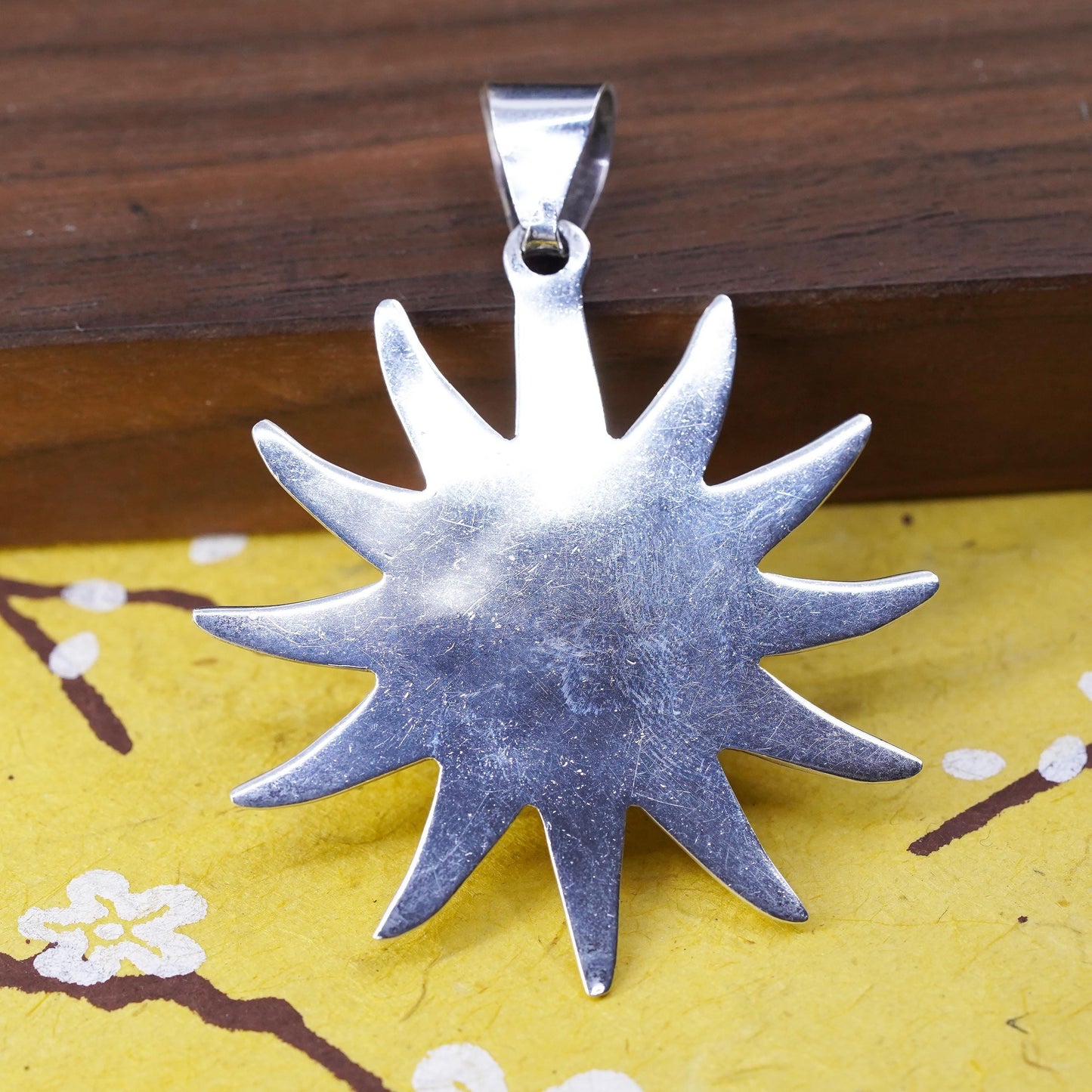 Vintage Mexican Sterling 925 silver handmade sun pendant with mother of pearl