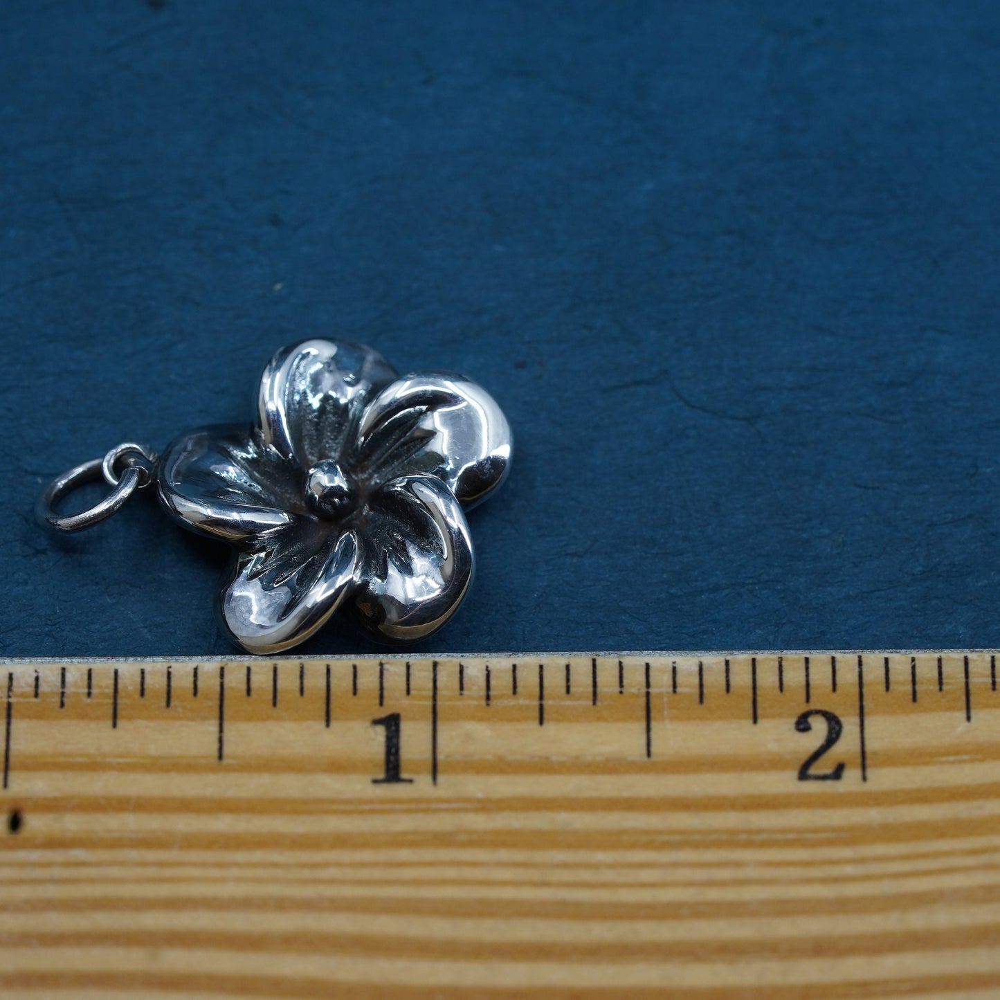 Vintage Sterling silver handmade pendant, puffy 925 plumeria flower