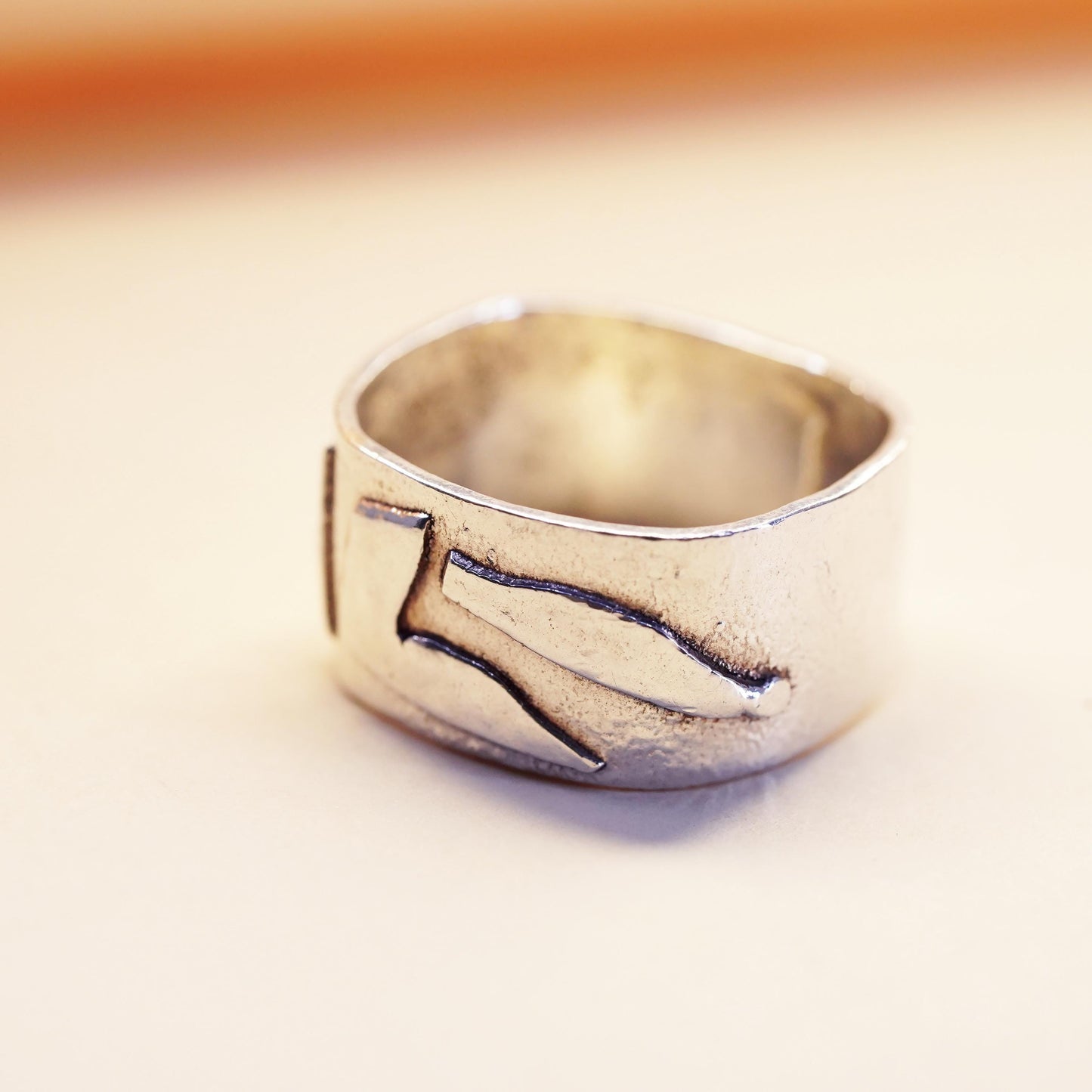 Size 7, vintage Sterling silver handmade ring, wide 925 textured band