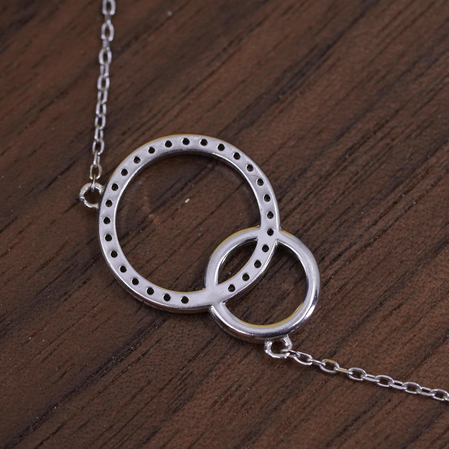 18+2”, vintage Sterling silver necklace, 925 circle rope chain diamond pendant