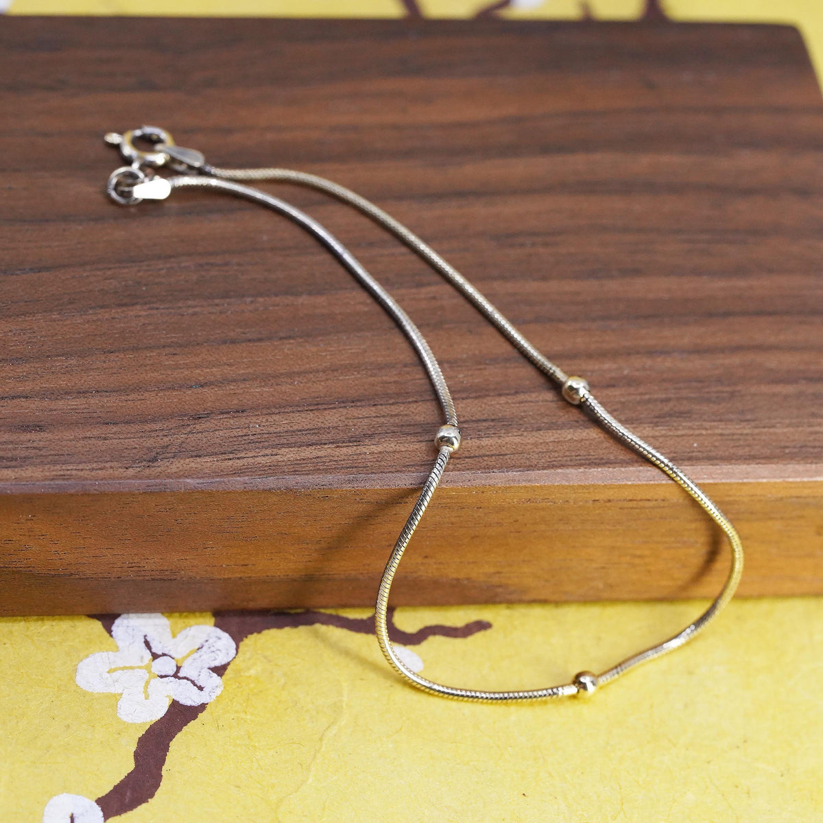 9.25", Italian gold over Sterling silver bracelet, 925 snake chain anklet beads