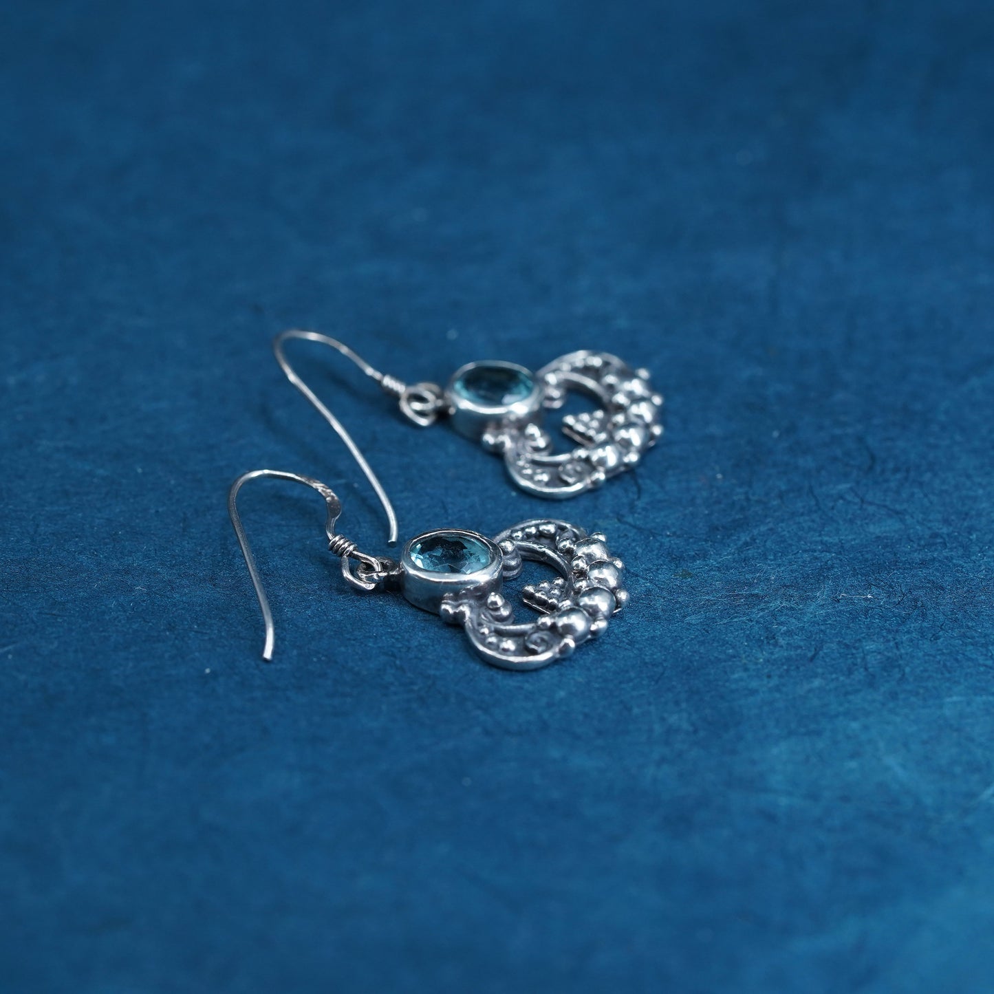 Sterling silver handmade cluster earrings, 925 dangles with blue crystal beads