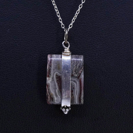 16", vintage Sterling 925 silver handmade circle necklace with agate pendant