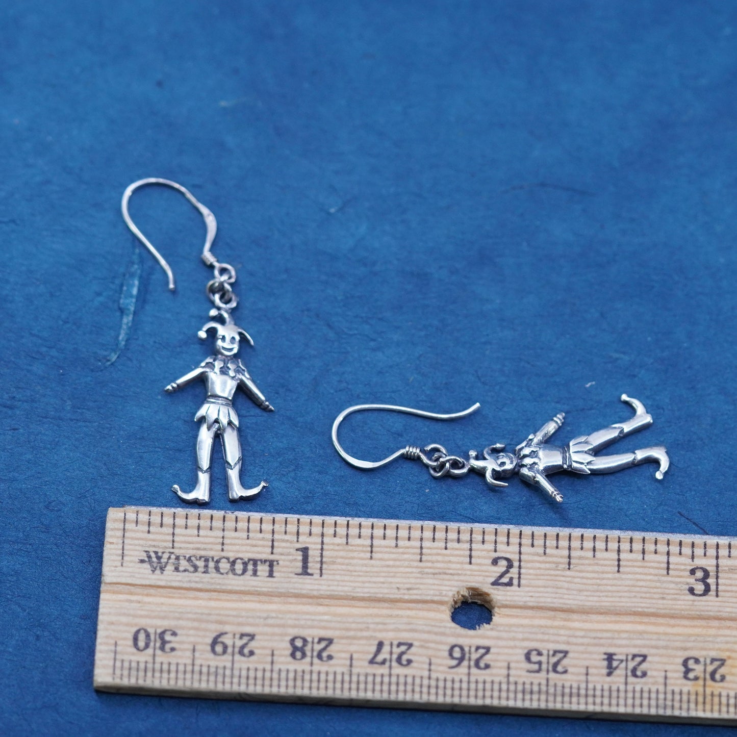 Vintage sterling silver handmade earrings, 925 joker clown dangles