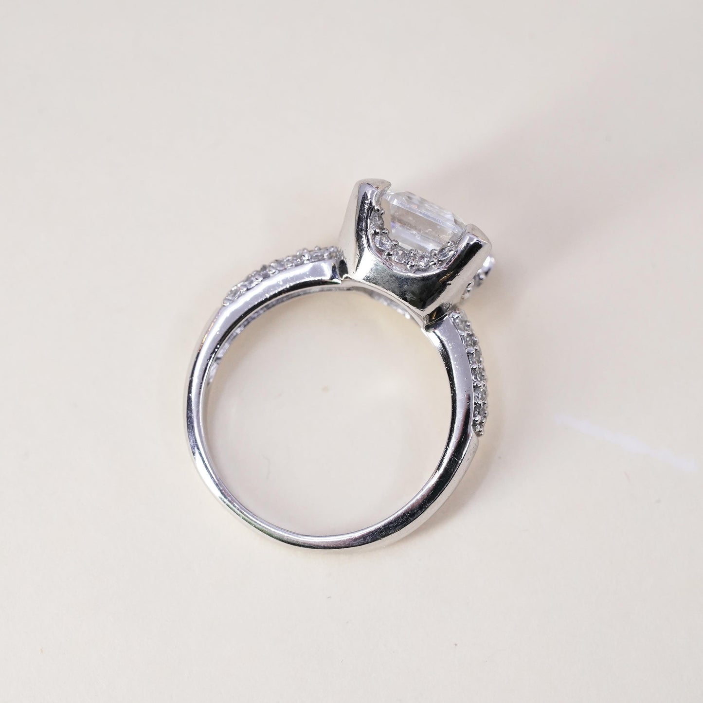 Size 7, Sterling silver ring, 925 silver round cut crystal and CZ cluster ring