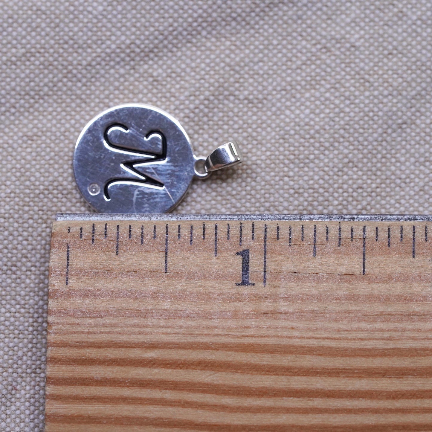 Vintage Sterling silver initial pendant, 925 circle with letter M