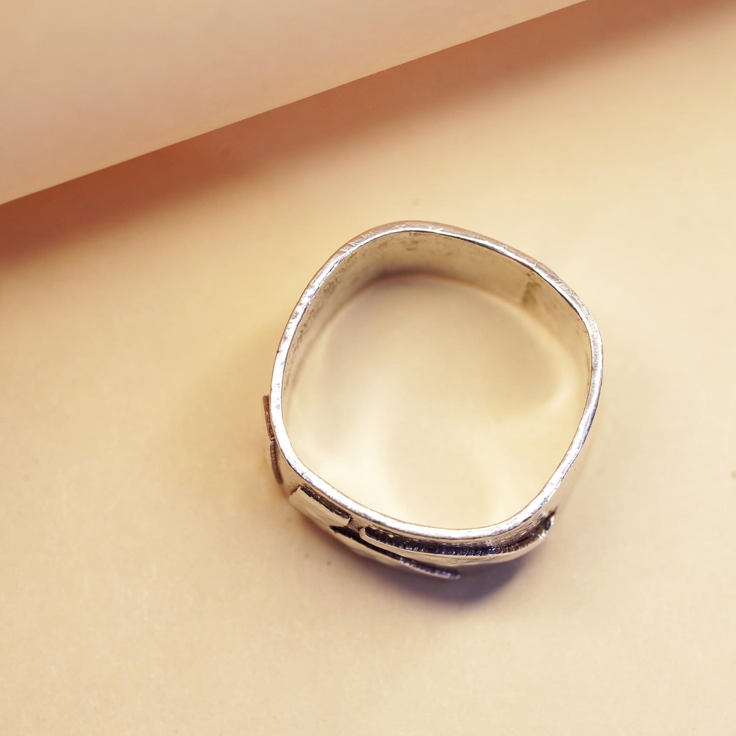 Size 7, vintage Sterling silver handmade ring, wide 925 textured band