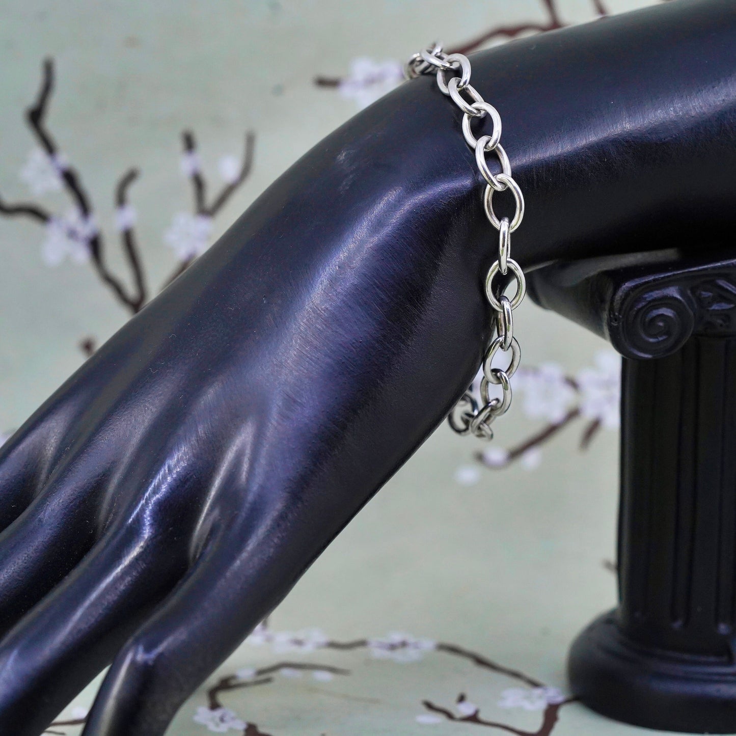 6.5", 8mm, Vintage sterling silver bracelet, handmade 925 circle chain