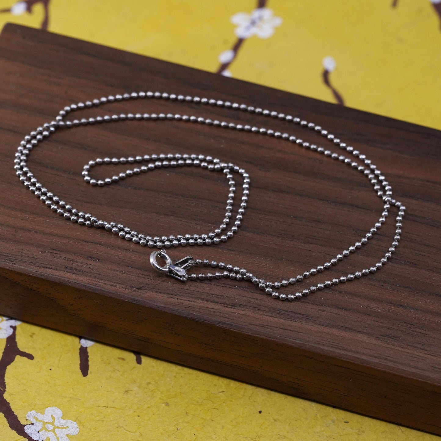24” 1mm, vintage Italian Sterling silver beads necklace, Italy 925 chain