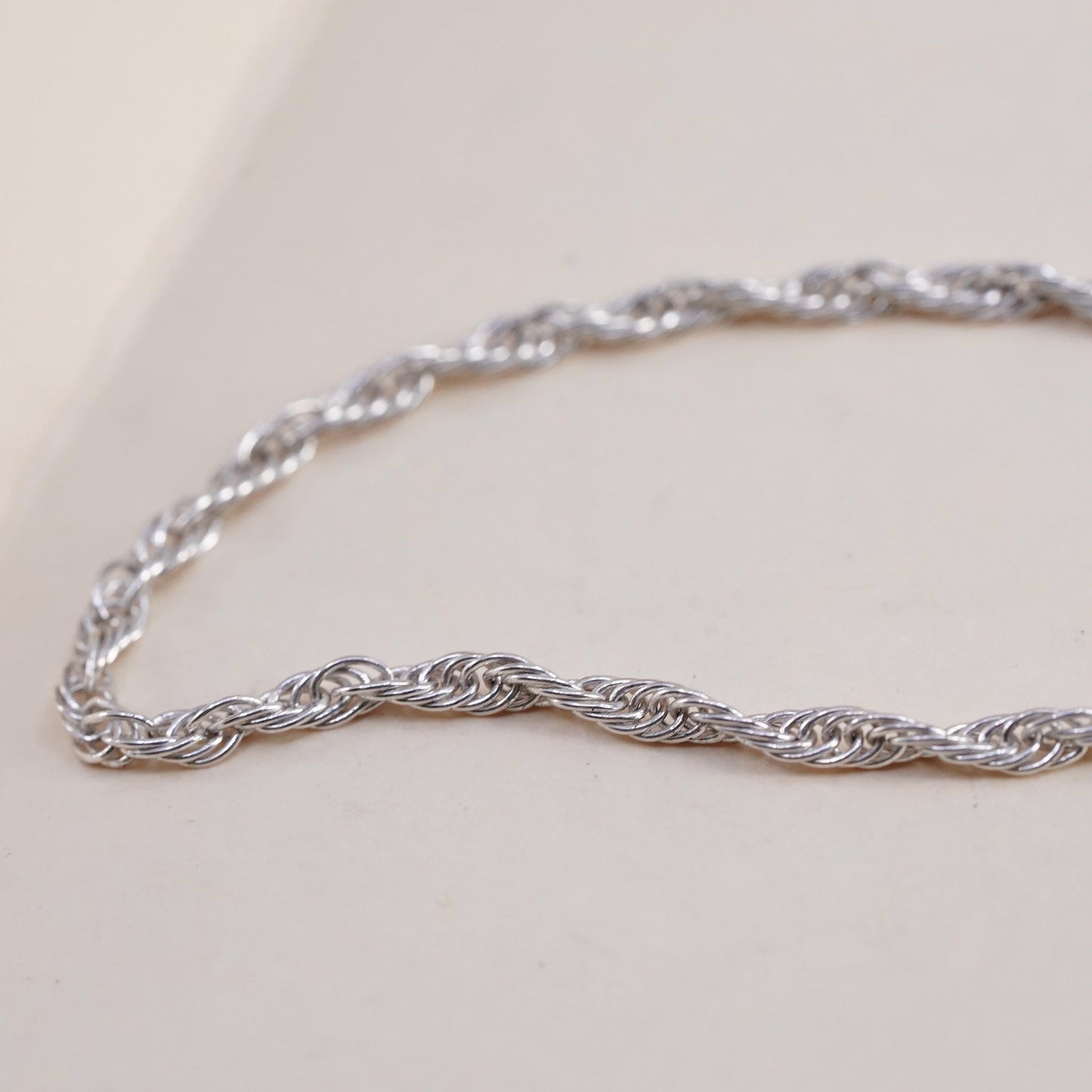 7" 3mm, Vintage Italian sterling 925 silver Singapore rope chain bracelet