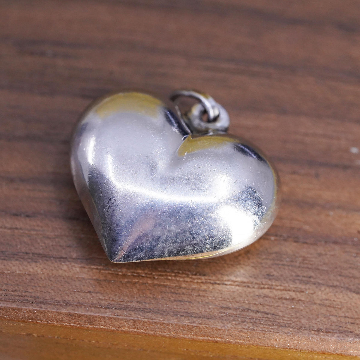 Vintage Sterling silver handmade heart pendant, puffy 925 heart