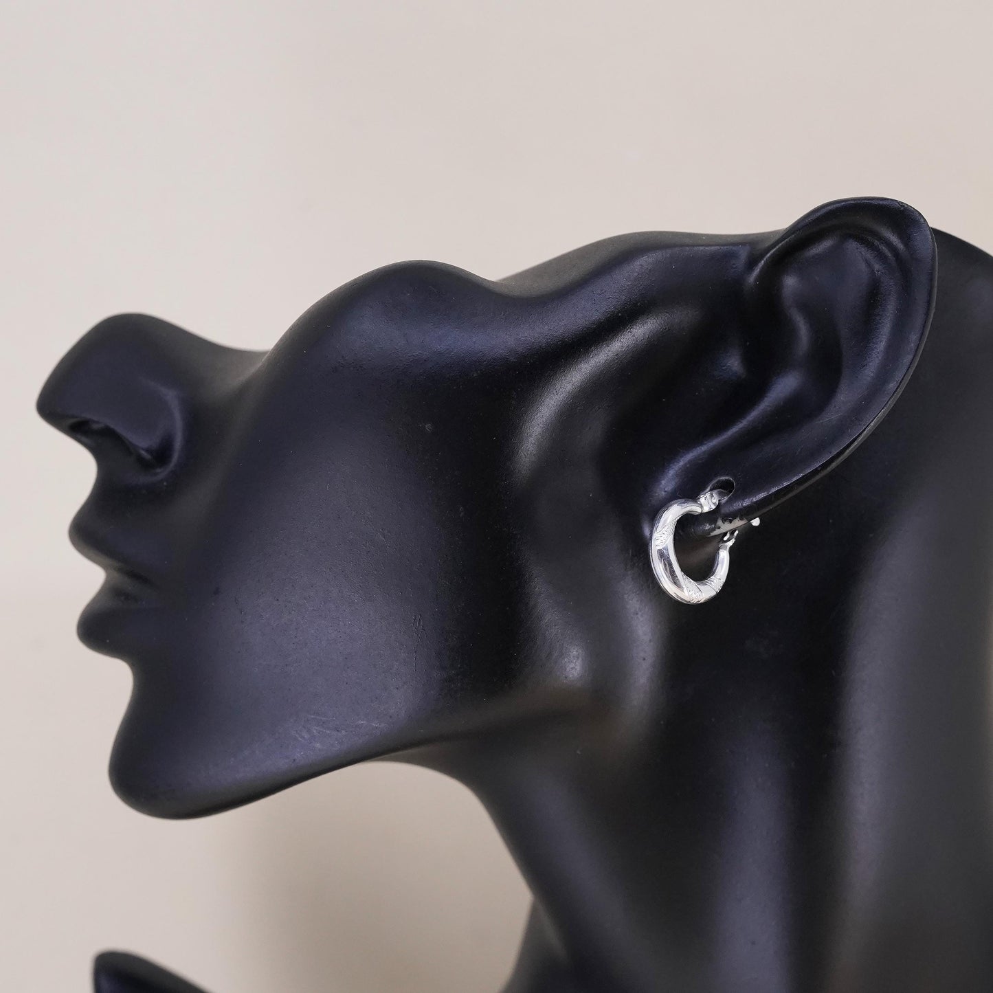 0.5", Vintage sterling silver earrings, textured minimalist primitive hoops