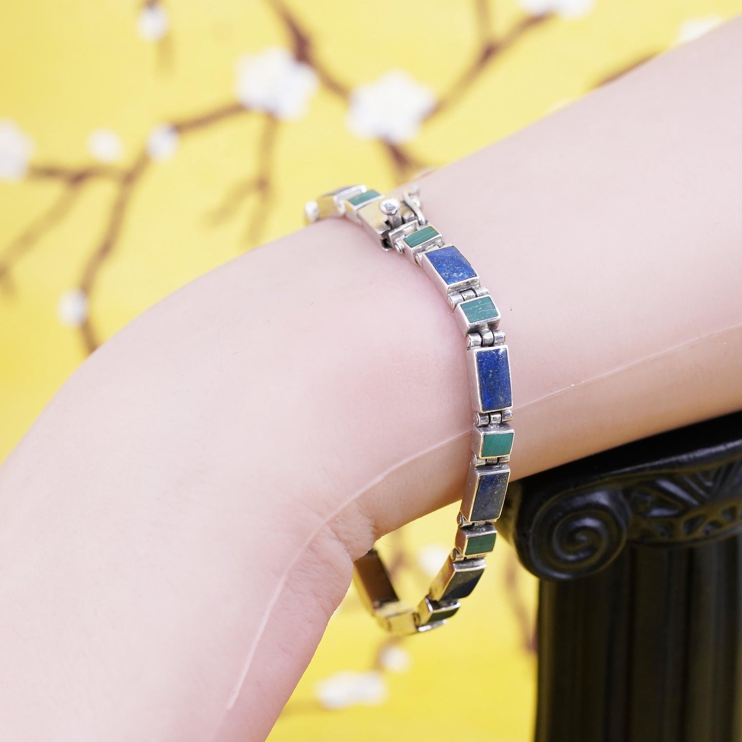 6.75”, vintage southwestern Sterling 950 silver tennis bracelet with turquoise