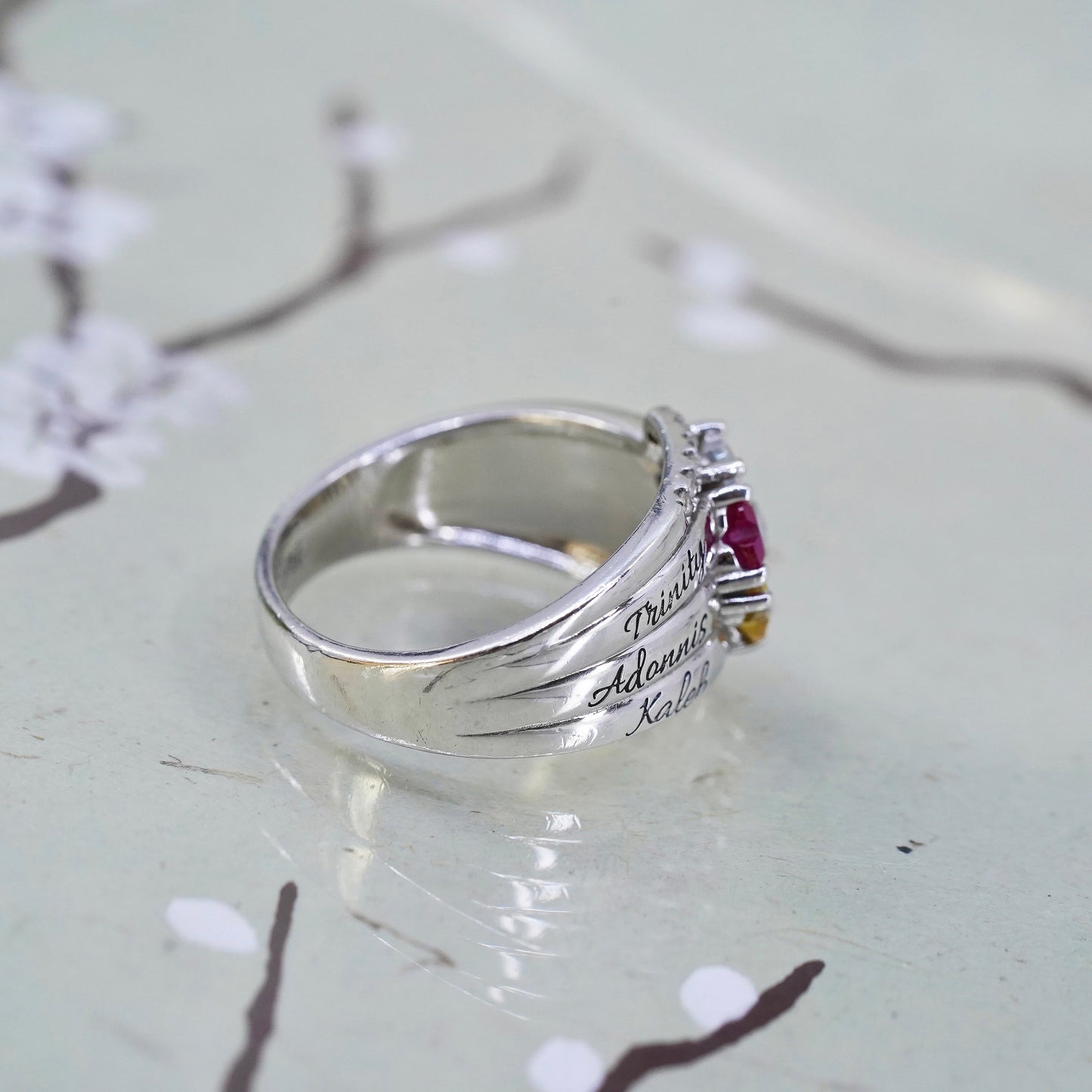 Size 9, sterling silver 925 ring with topaz citrine citrine ruby and amethyst
